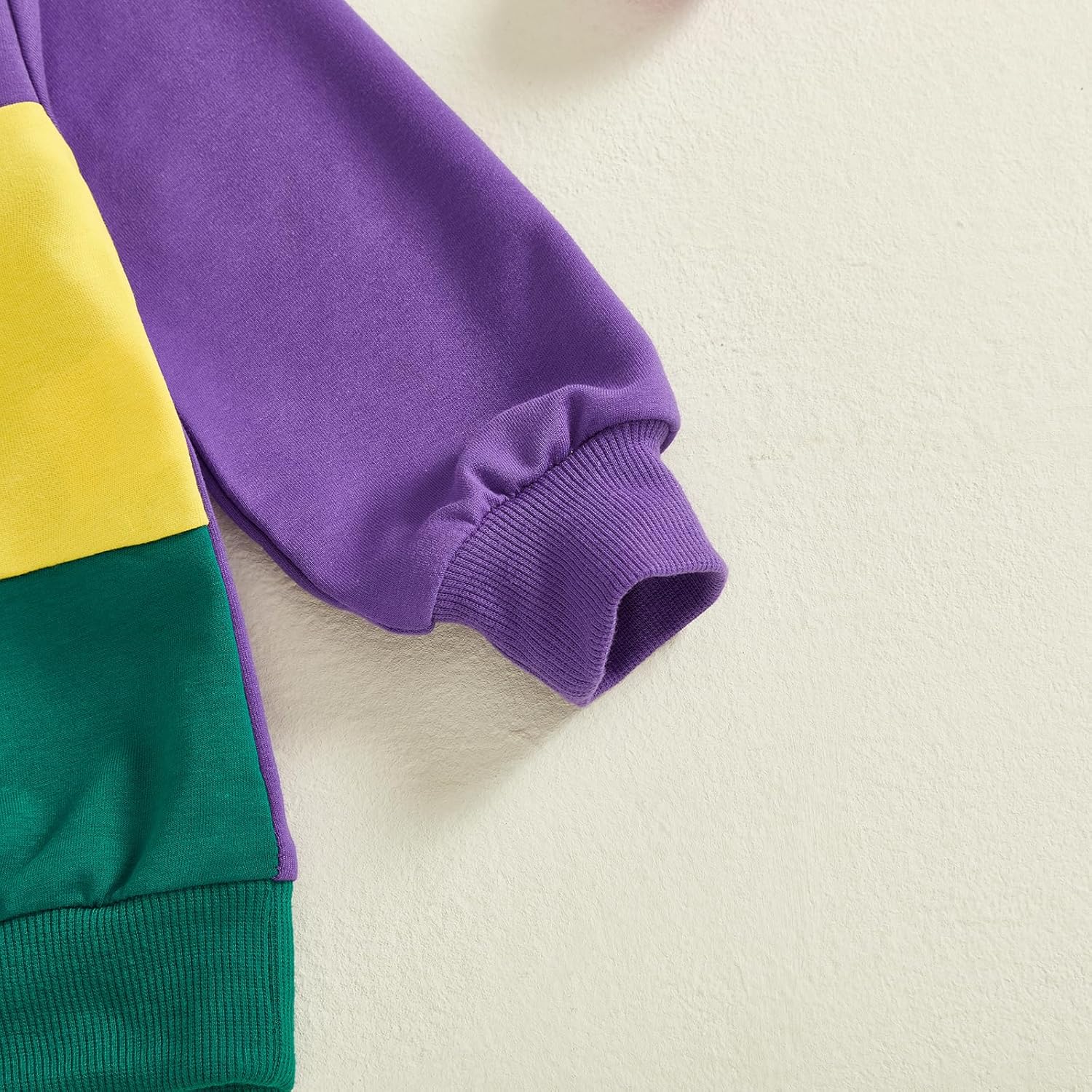 Toddler Baby Boy Girl Mardi Gras Outfit Long Sleeve Purple Yellow Green Pullover Quarter Zip Sweatshirt Top - Image 6