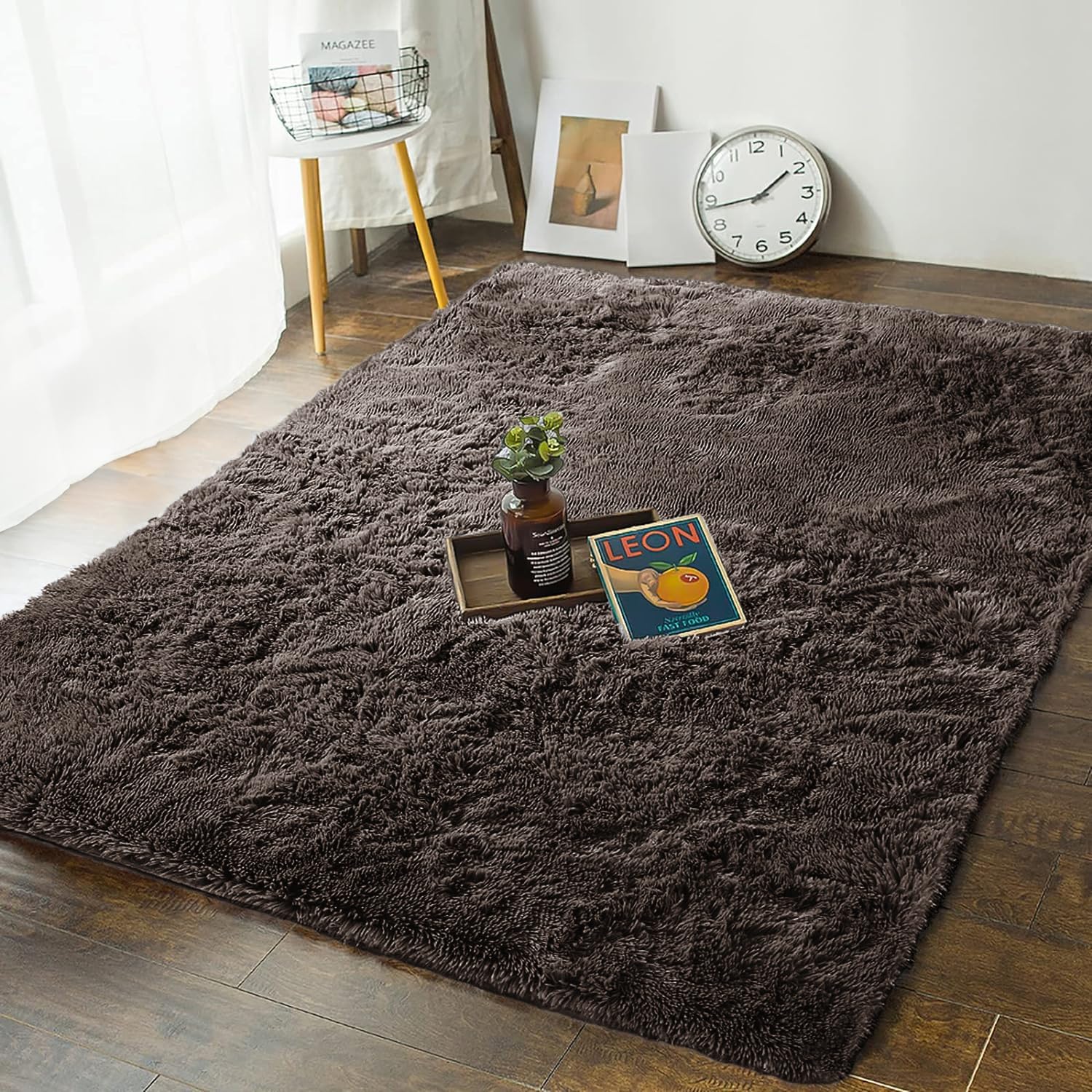 MOONLIGHT20015 Rugs Living Room 120 x 170 cm, Fluffy Shaggy Brown Area Rugs for Bedroom