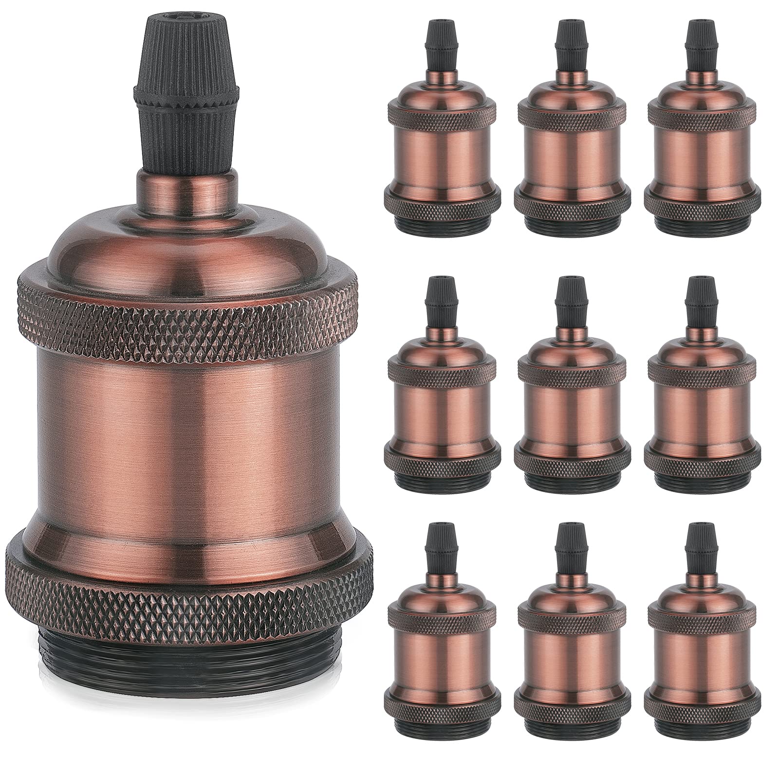 DiCUNO E27 Vintage Portalampada, Edison retro lampada a sospensione, Adattatore in ceramica solida, 10 Pezzi di rame rosso socket
