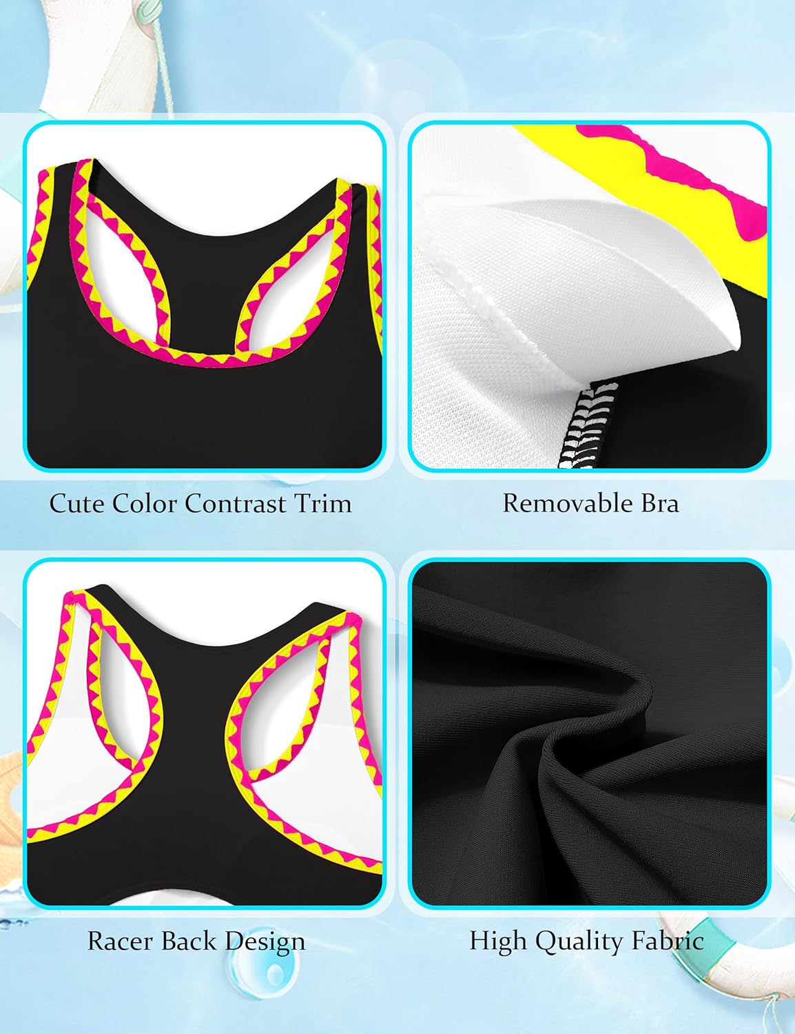 NECIOUS Girls Swimsuit Two Piece High Waist Sporty Bikini Sets Color Block Bathing Suit with Chest Pad Girls' Swimwear 9-16Y - Image 6