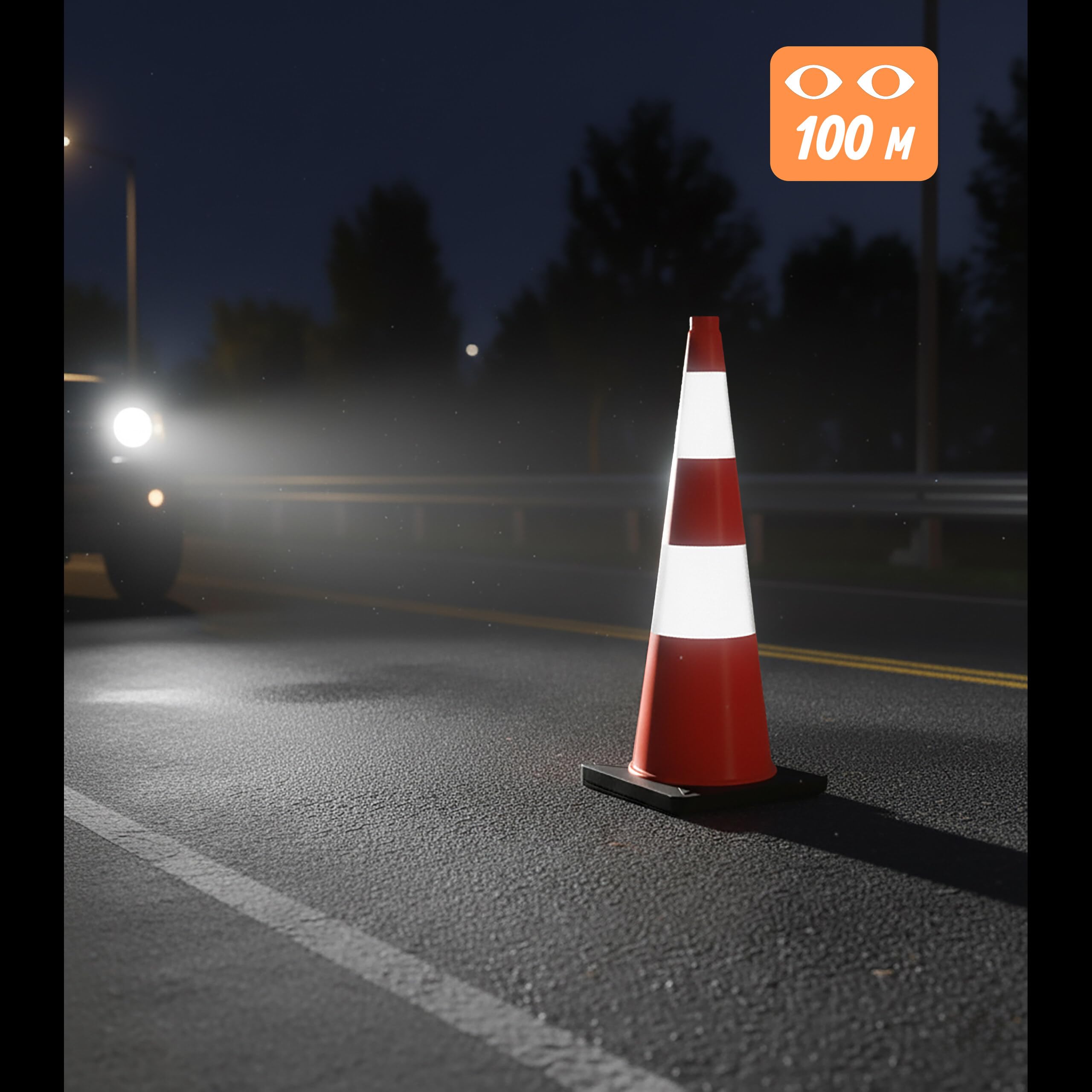 Cono de señalización Relaxdays, 90 cm, Alta Visibilidad, Reflectante, Pylon de Obra, PVC y Goma, Naranja/Plata