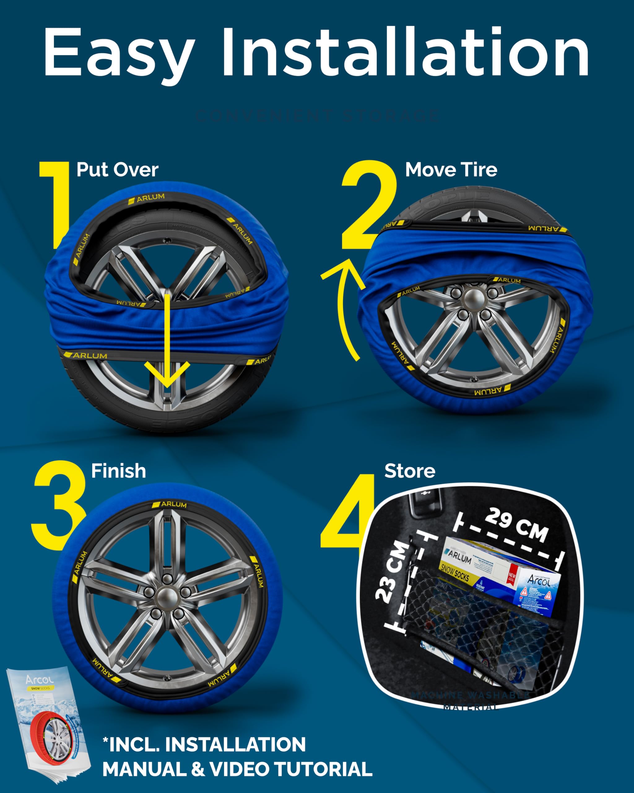 ARLUM Nova Calze da Neve Omologate Italia EN 16662-1 Catene da Neve in Tessuto per Auto Taglia L R14 R20