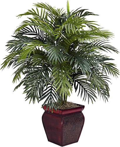 Nearly Natural 6686Areca con maceta Planta de seda decorativos, color verde