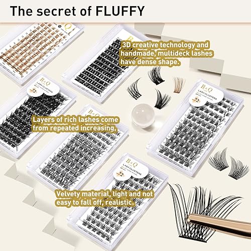 Miniatura 4 de Extensiones de pestañas en racimo B02, rizo C de 0.394 pulgadas, B&Q LASH, extensiones de pestañas individuales con volumen, extensiones de pestañas