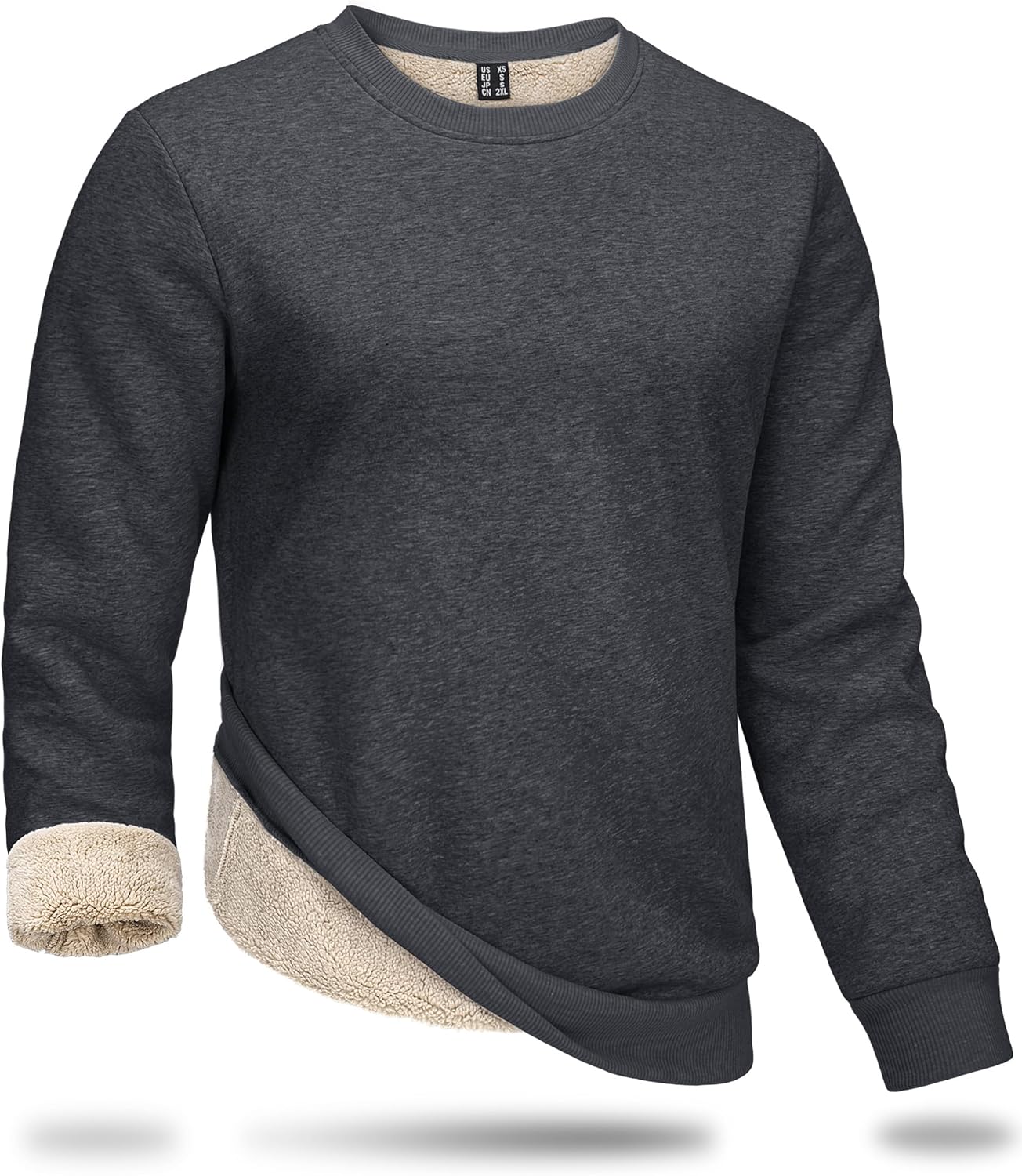Boladeci Men’s Full Sherpa Lined Crewneck Sweatshirts Premium Heavy-weight Fleece Pullover Thick Thermal Cotton Sweat-Shirts