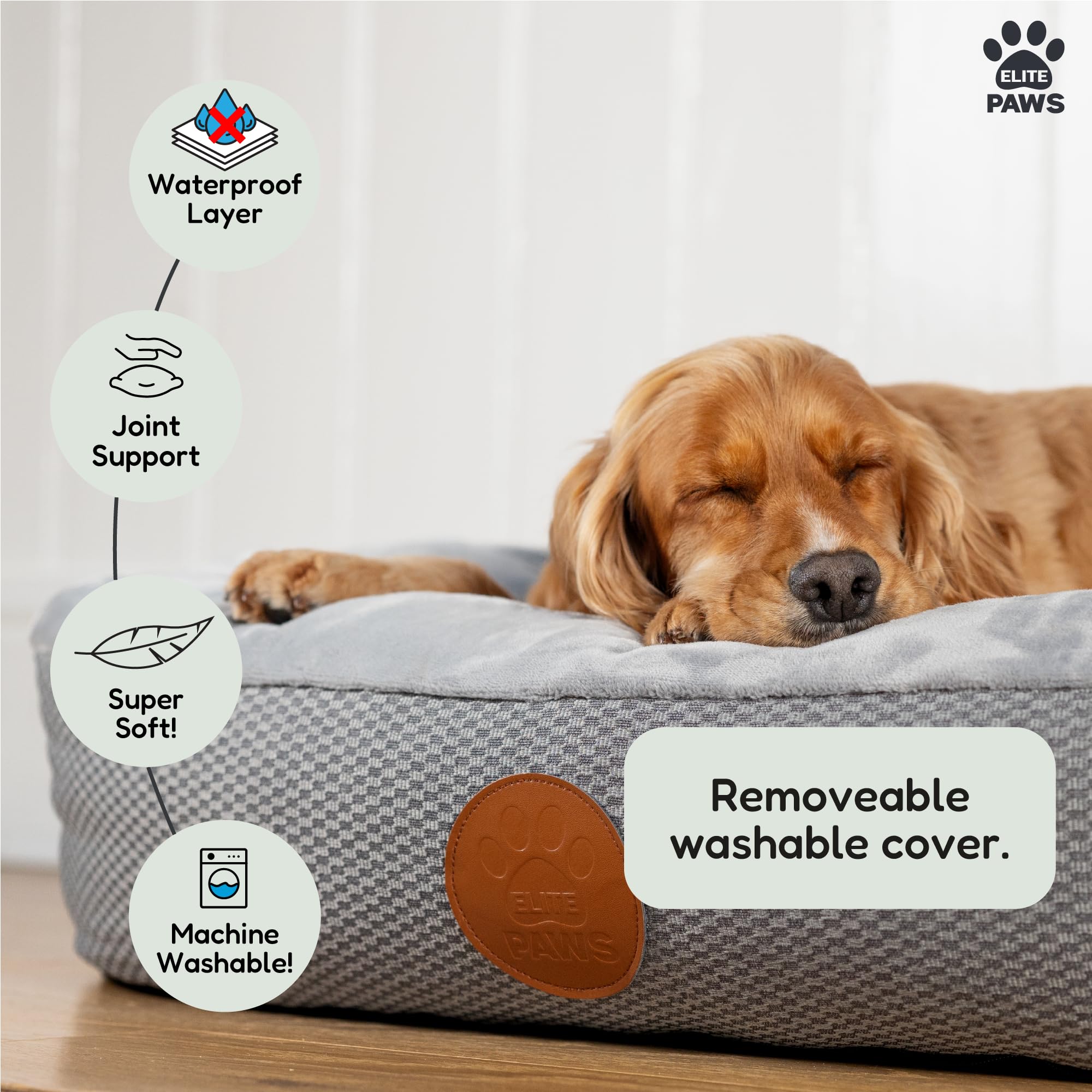 Elite Paws UK: Cuccia per cani in stile ortopedico di lusso, base in schiuma a doppio strato con cuscino in peluche, lati rinforzati per supporto per testa, collo e articolazioni, più fodera in pile