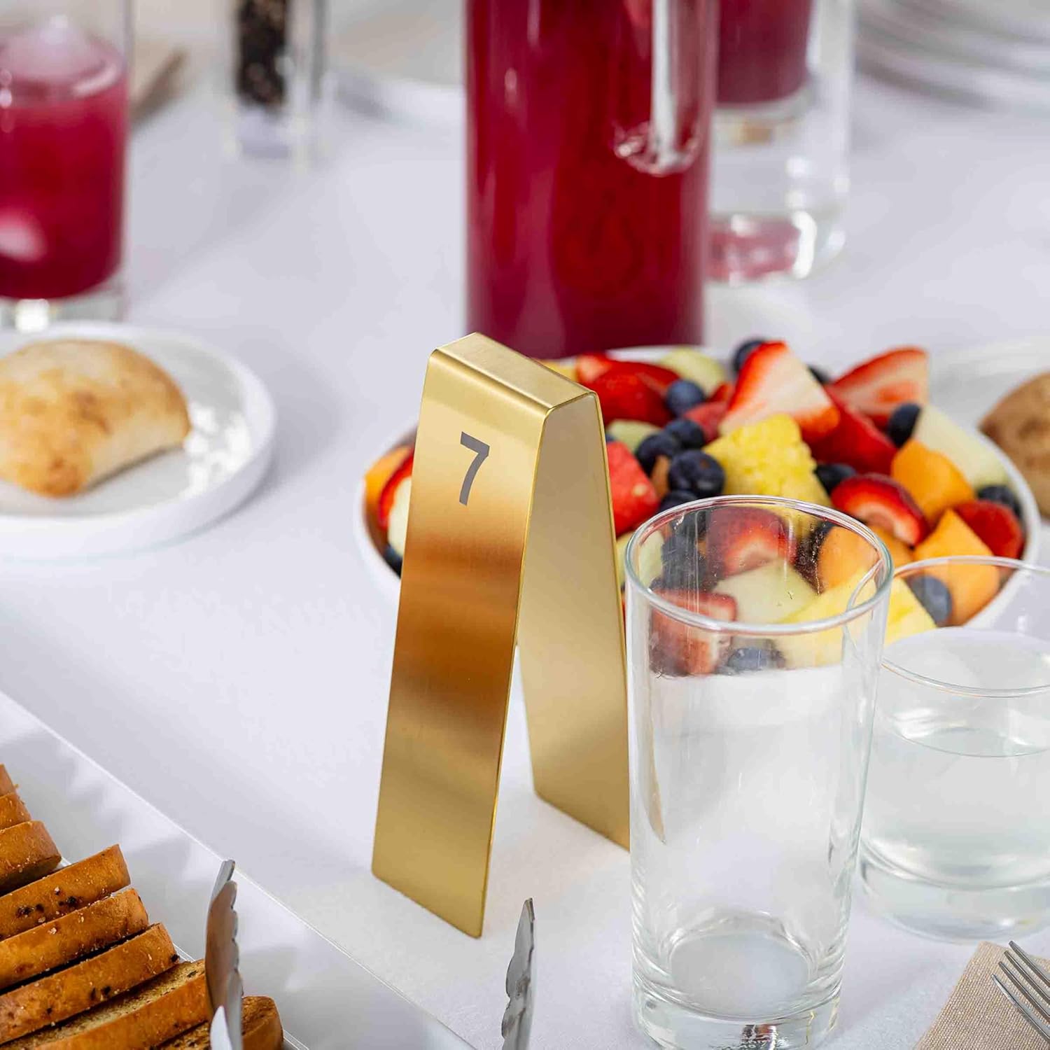 TableCraft 12794 Vertical Table Tent Number Signs, 1-25 Set, Double-Sided Stainless Steel with Gold PVD Finish, Laser Engraved, Ideal for Restaurants, Banquets, Cafes