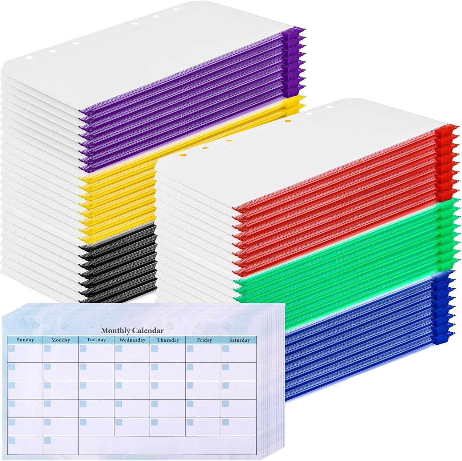 48Pcs A6 Binder Pockets 6 Holes Zippered Binder Pockets