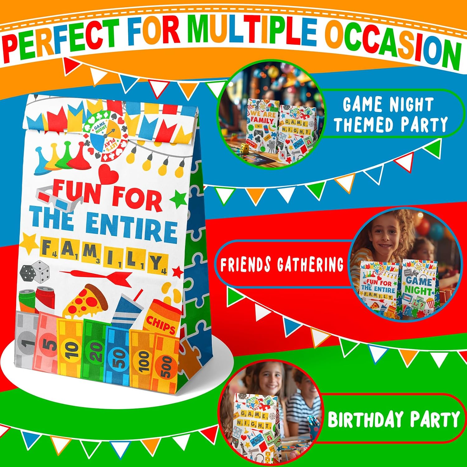 Outego 24 Game Night Party Favor Bags with Stickers Game Night Goodie Bags Game Night Party Favors for Kids Game Night Birthday Party Supplies image 5