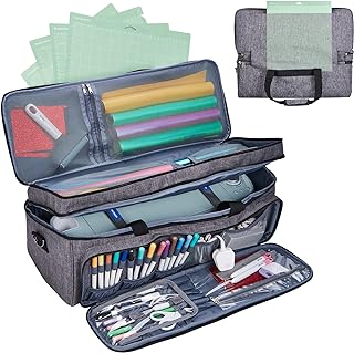 Double Layer Carrying Case with Mat Pocket for Cricut Explore Air 2, Cricut Maker, Cricut Maker 3, Cricut Explore 3, Multi Large Front Pockets for Tools Accessories and Supplies, Grey