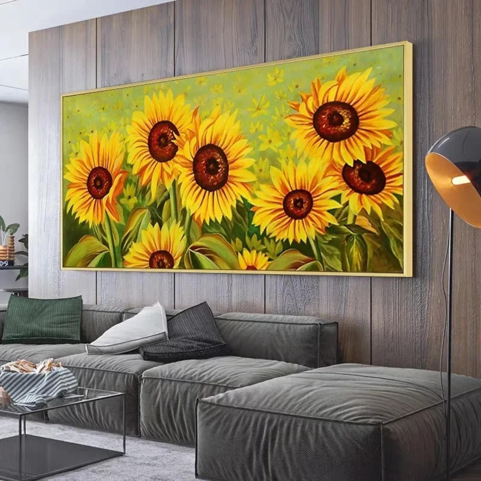 Pintura de girasol vintage para decoración de pared en salas de estar 8