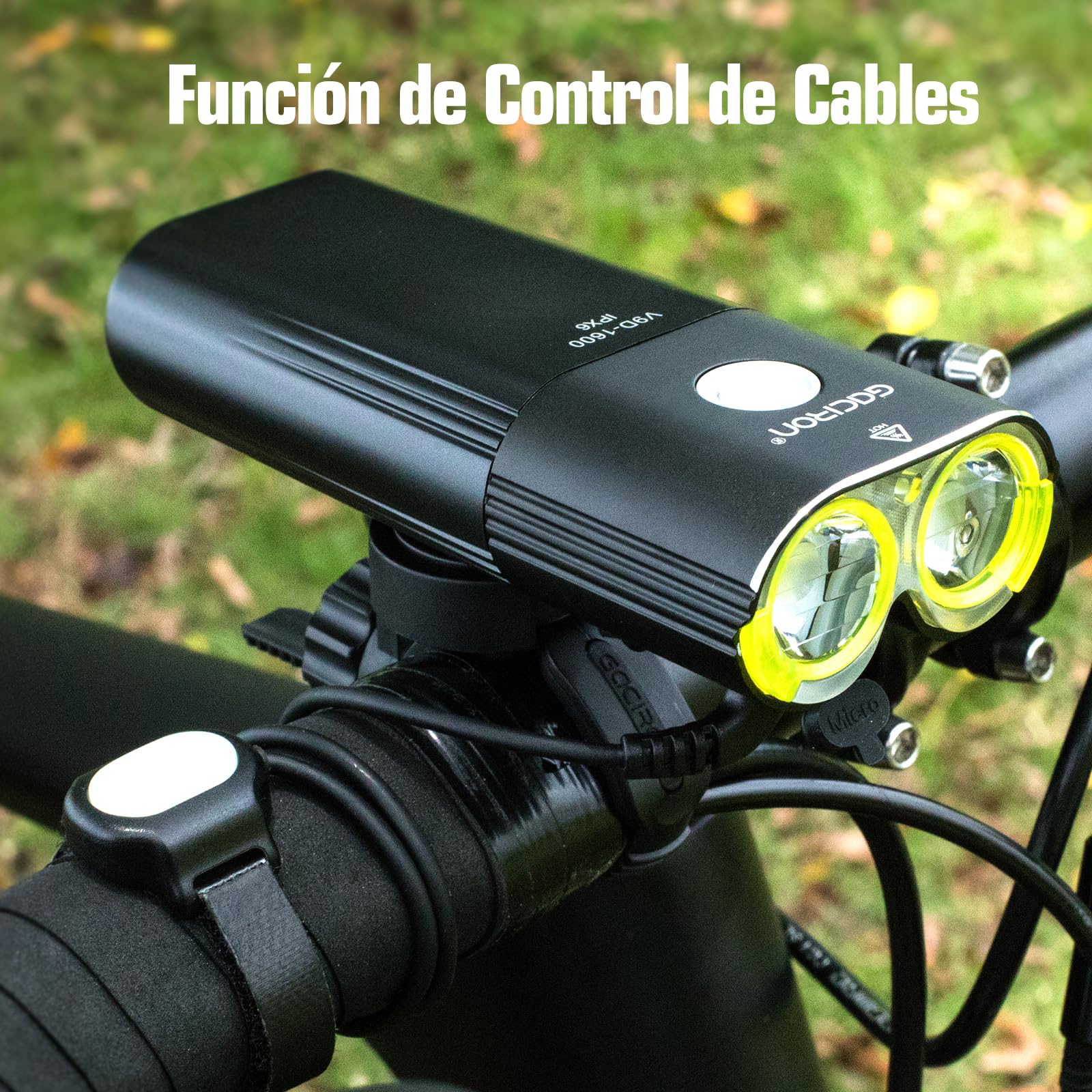 Lumière avant de vélo Gaciron de 1800 lumens, avec lentille optique acrylique anti-éblouissement, 6 modes de luminosité, télécommande par câble, lumière vélo USB-C rechargeable avec fonction d'énergie