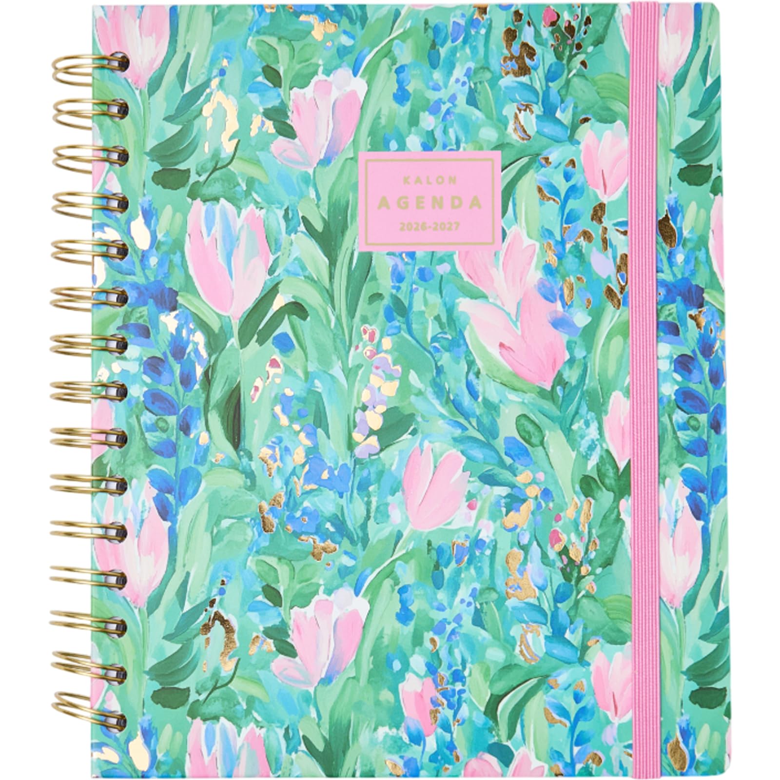 Q Kalon - School Diary 2026 2027 - September to June, Day per Page, A5 (17x21 cm), Languages SPA, ENG, FRA, GER, Index with Months, Hard Cover, Double Spiral and Elastic, With Stickers - Paradise