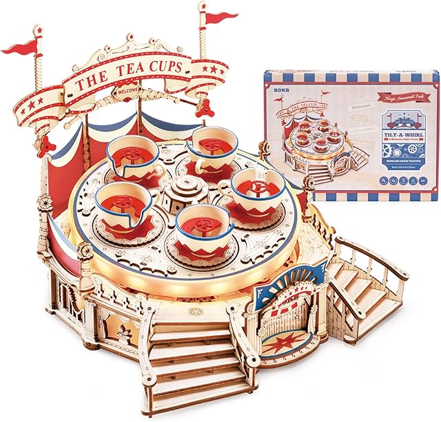 ROKR 3D Wooden Puzle Wooden Model Kits for Adults, Mechanical Swivel Seats Model Building Kits, Tilt-A-Whirl