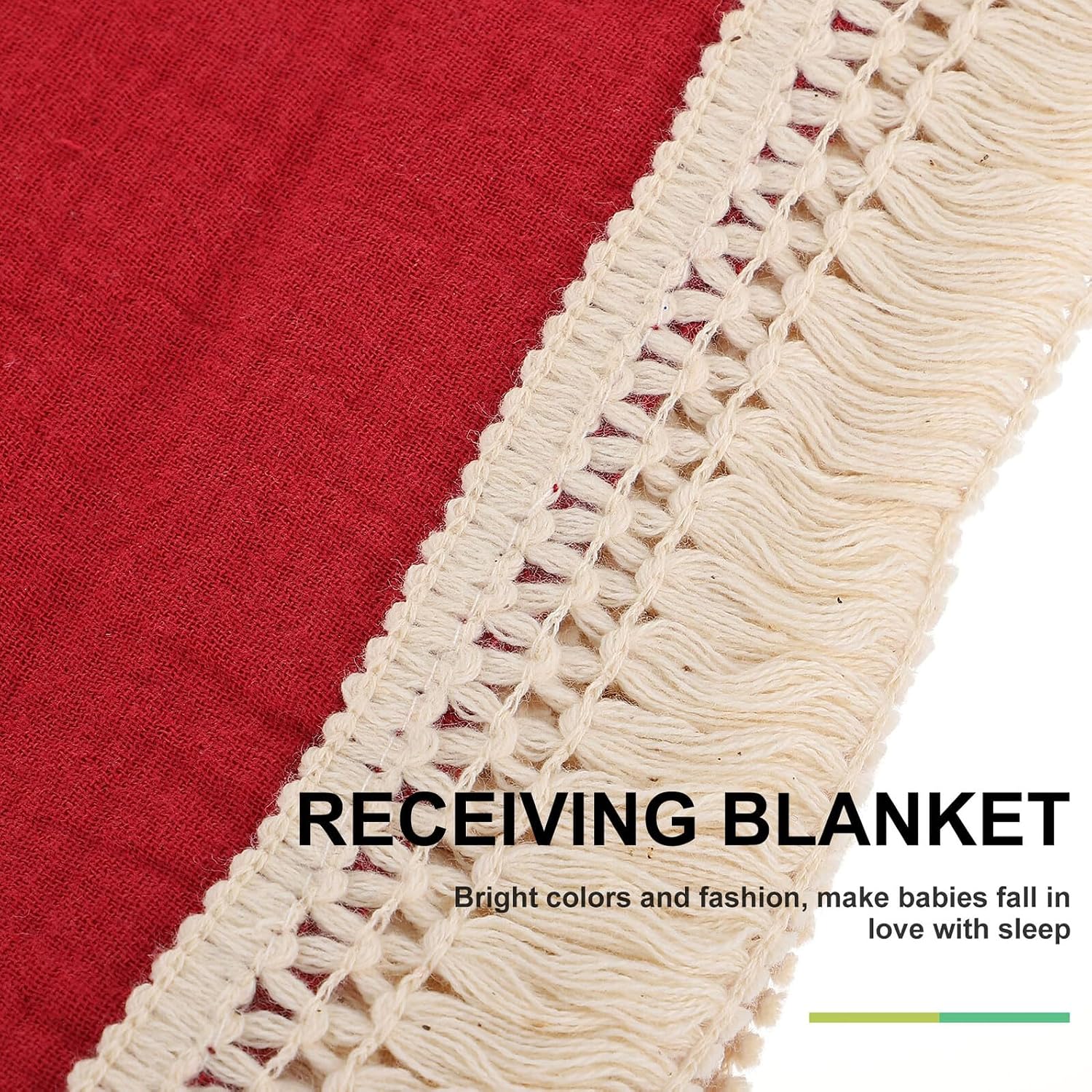 Receiving Blanket for Nursery Bedding, Burgundy Lightweight Cotton Blanket with Tassel Edge, Conditioning Blanket for