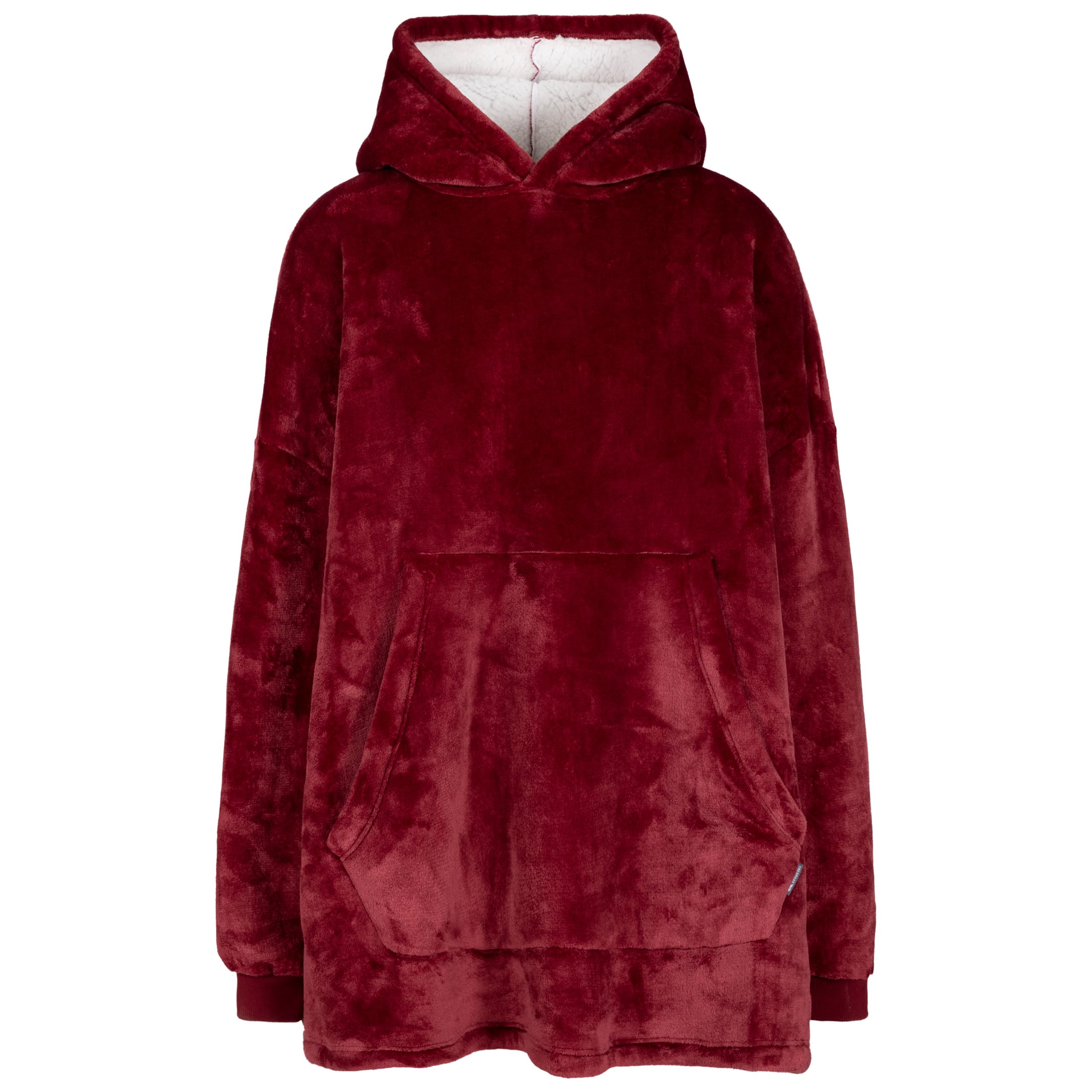 Trespass Unisex Dark Cherry Oversized Blanket Hoodie With Sherpa Fleece Inner, Giant Adult Blanket Fleece Throw Sweatshirt For Men Women Packs Into Drawstring Bag Cosiness