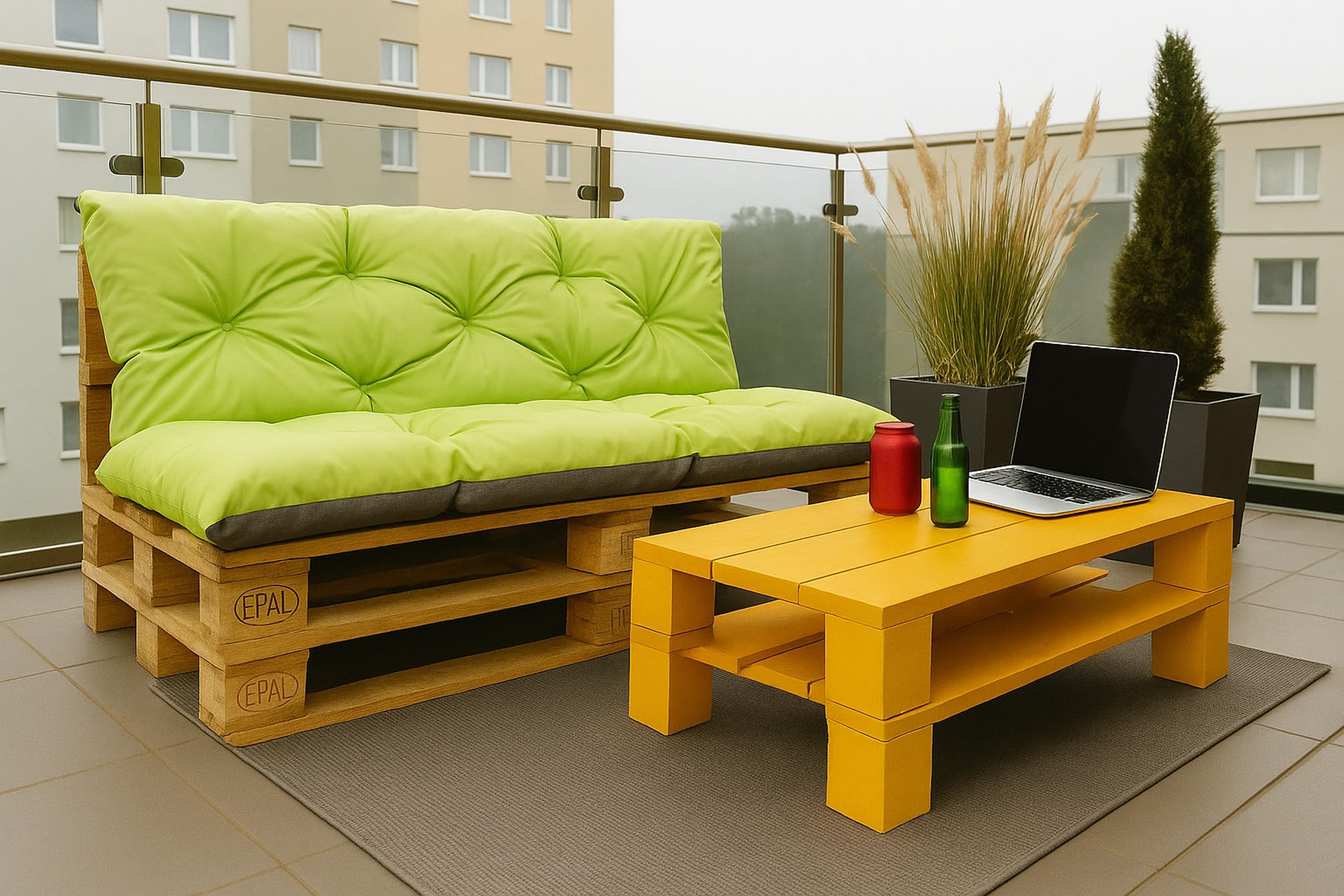 Cuscini pallet, Cuscini per pallet esterni/Cuscino Euro Pallet, Cuscino Divano, Cuscino Soggiorno da Giardino (Set:120x80+120x40cm, Limone)