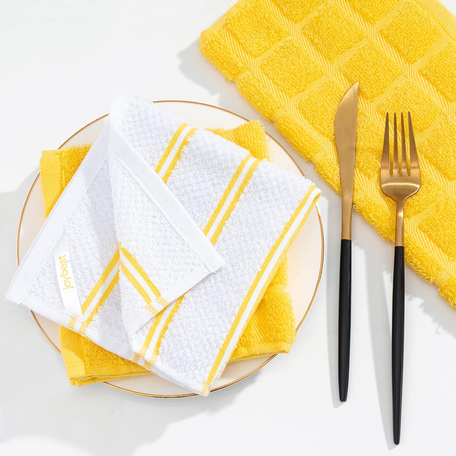 joybest 100% Cotton Terry Kitchen Dish Cloths, 8 Pack Super Soft and Absorbent Dish Towel Quick Drying Dish Rags, 12 in x12 in, Yellow