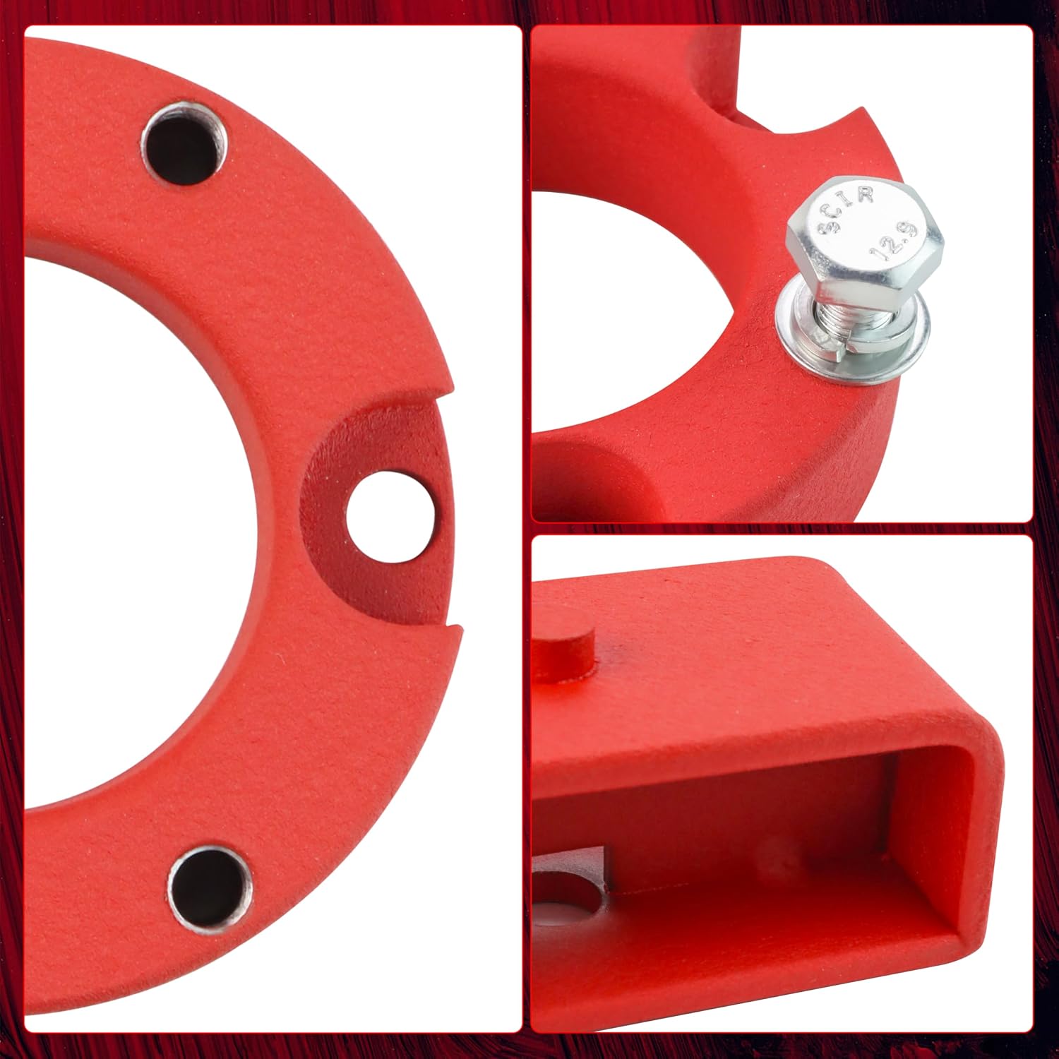 Leveling Lift Kit for 1995-2004 Toyota Tacoma, 3'' Front Struct Spacers + 2'' Rear Leveling Lift Blocks Kit with Extended Square U-Bolts, Wrinkle Red