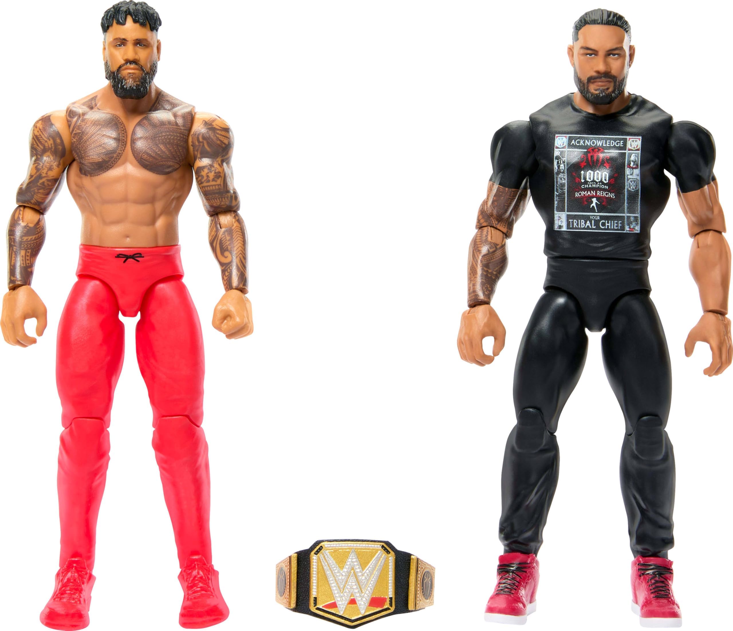 WWE Main Event Championship Showdown 2-Pack Action Figures & Accessory, Series Roman Reigns vs Jey USO Collectible Set​