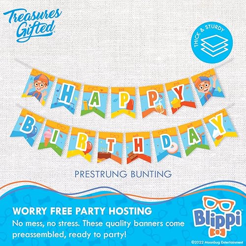 Miniatura 3 de Treasures Gifted Suministros para fiesta de cumpleaños con licencia oficial de Blippi, juego de 3 carteles de cumpleaños de Blippi, 1 pancarta de