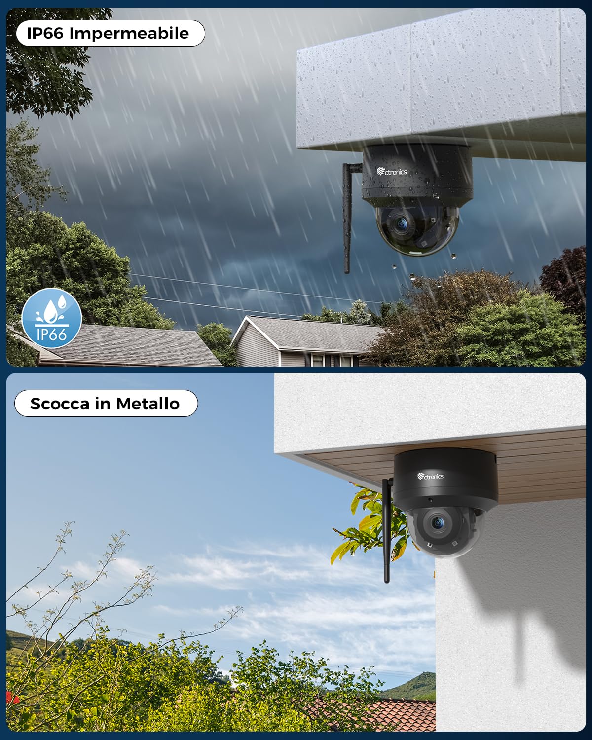Ctronics 4K 8MP PTZ Telecamera WiFi Esterno 2,4/5Ghz, Carta TF 64G Inclusa | IP Videocamera Sorveglianza Esterno, Rilevamento Persone/Veicoli/Animali, Auto-Tracking, UHD Visione Notturna IR