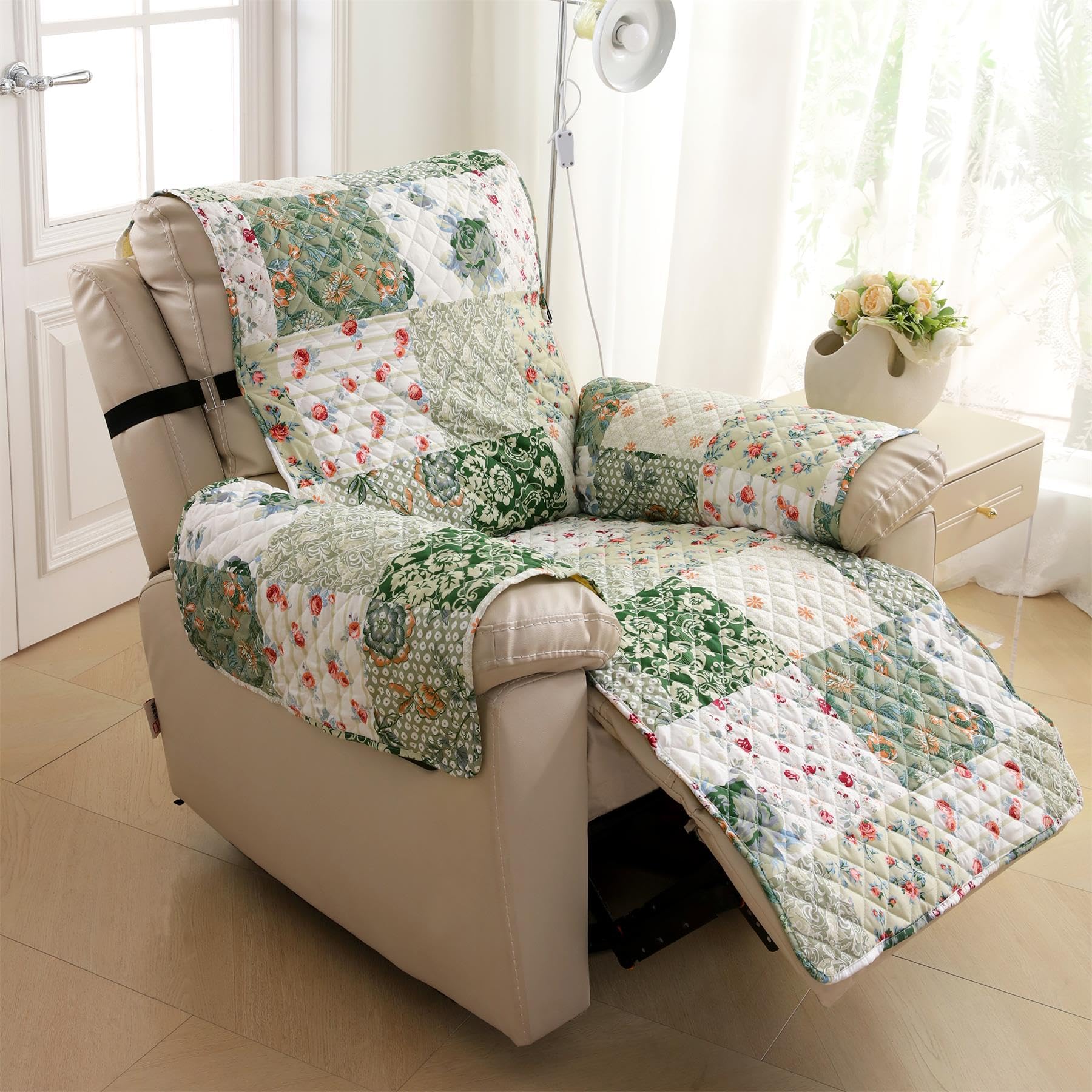 Cmfshape Skidproof Sofa Cover-Green Sofa Slipcover with Elastic Straps-Easy Fit Slip Cover-Bohemian Washable Furniture Protector for Pets and Kids(