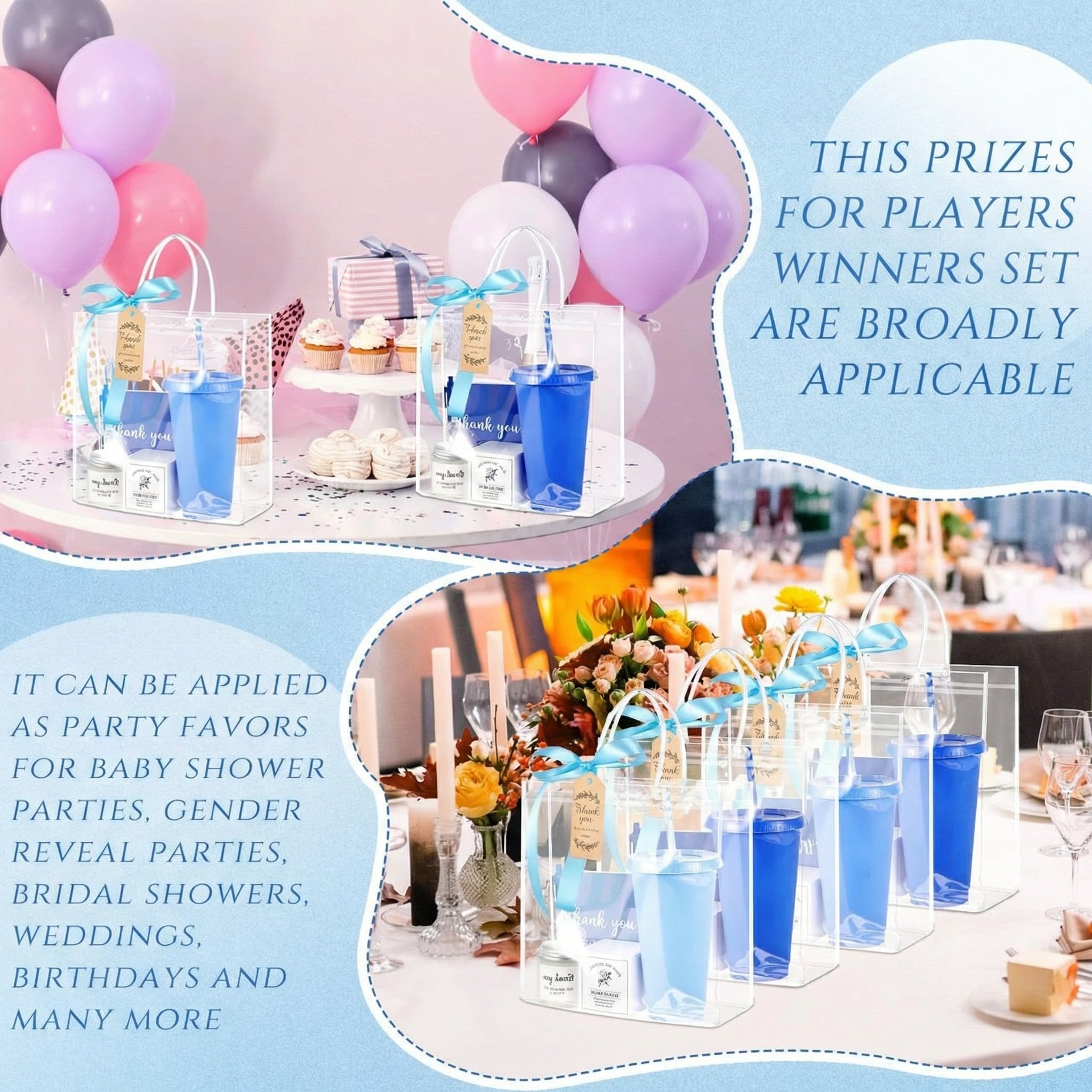 Nuogo 12 Sets für neue Eltern Duschpreise für Spielergewinner, Erwachsene, Hochzeit, Brautparty, Geschenk, Kunststoff-Becher, Notizbuch, Duftkerze, Kugelschreibertasche (Farbverlauf, Blau, klassischer