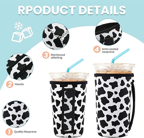 Miniatura 4 de 3 fundas reutilizables de neopreno aisladas para bebidas calientes y frías de Starbucks, Dunkin y más (vacas)