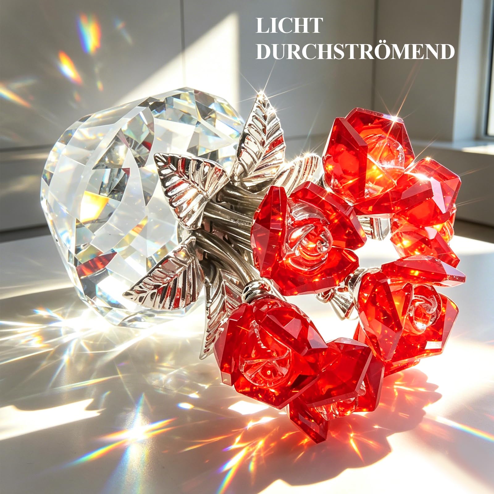Hoypeyfiy Rote Kristallrosen, Kristallrosen in Einer Diamantvase, Ideal Als Wohnaccessoire Oder Als Romantisches Geschenk