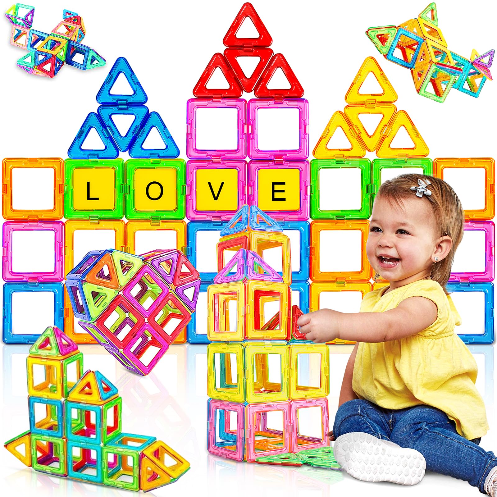 GLADTOP Bloques Construccion 46 Piezas, Juguetes Niños 3 4 5 6 7años Construcciones Magneticas, Juego Imanes Construccion