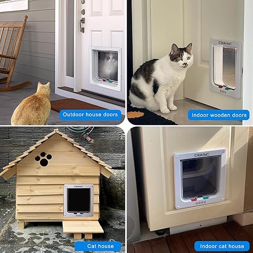 Miniatura 3 de CEESC Puerta magnética con solapa para gatos con cerradura de 4 vías para gatos, gatitos y gatitos, 2 tamaños y 2 opciones de colores (L- Tamaño
