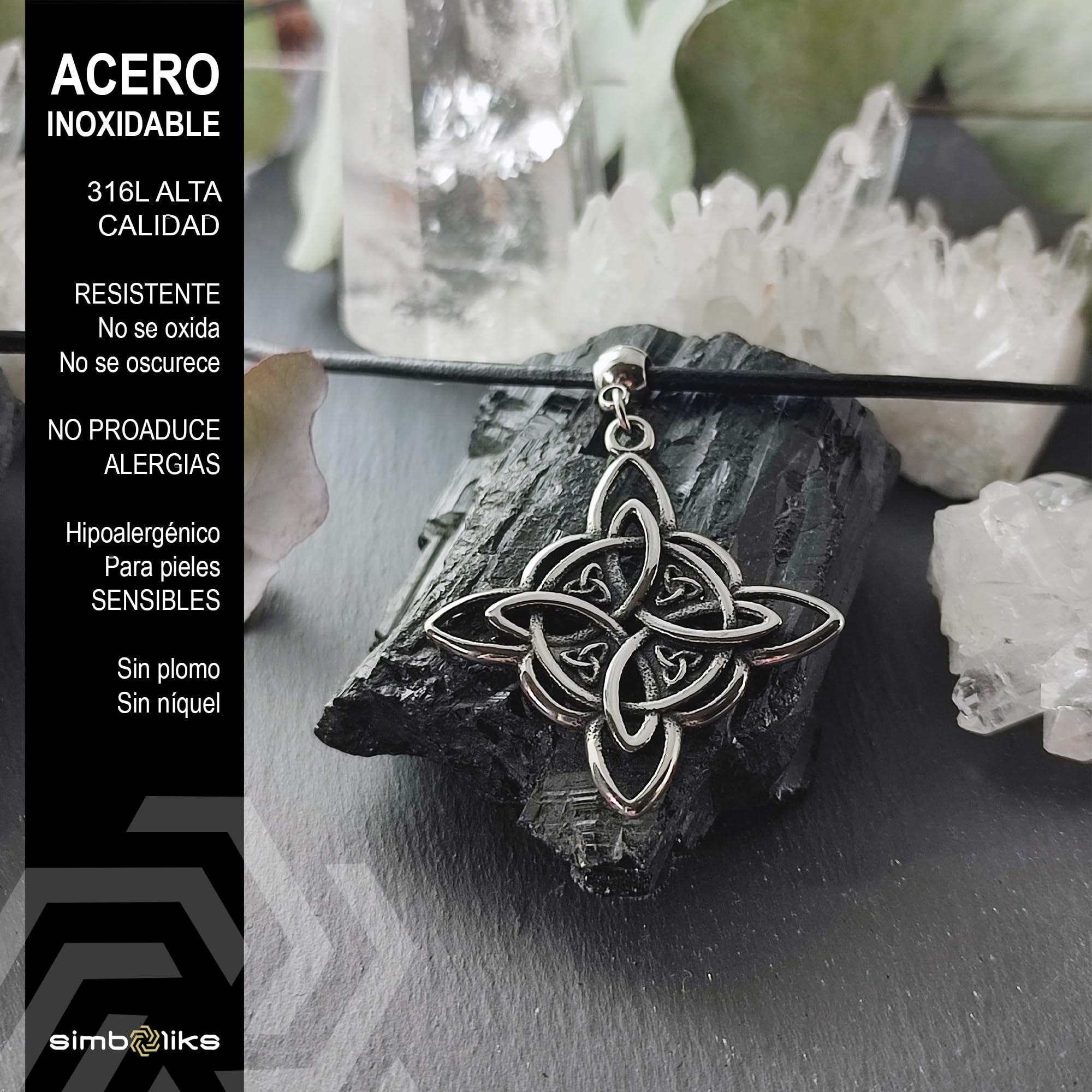 SIMBOLIKS Collar Nudo de Bruja, Sal negra, poderoso amuleto para repeler hechizos Amuleto de Protección brujería, Nudo Celta Triqueta Trinidad Joyería para Mujeres Amuleto de la Suerte y Protección