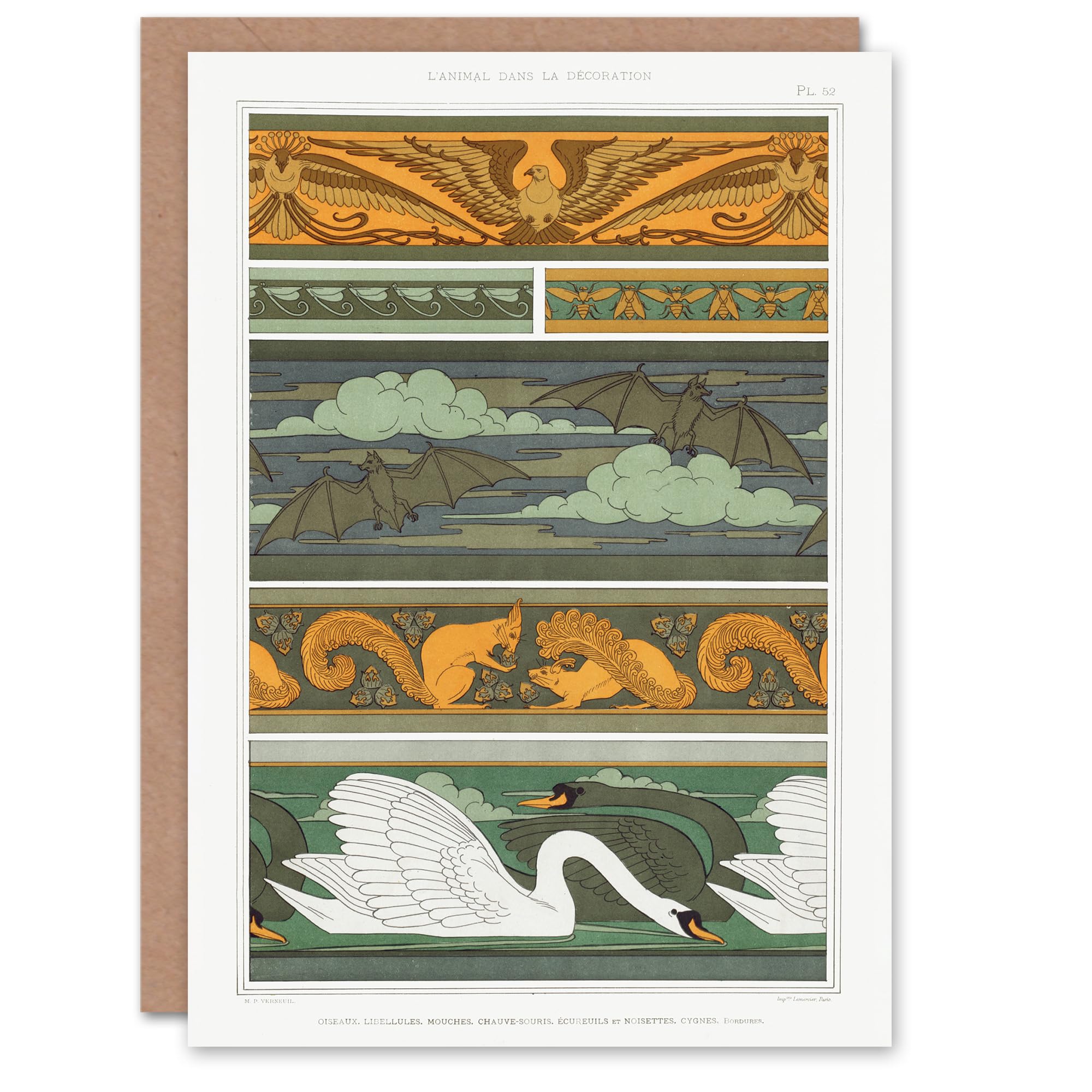 Artery8 Maurice Pillard Verneuil Art Card Birds Bats Squirrels Swans