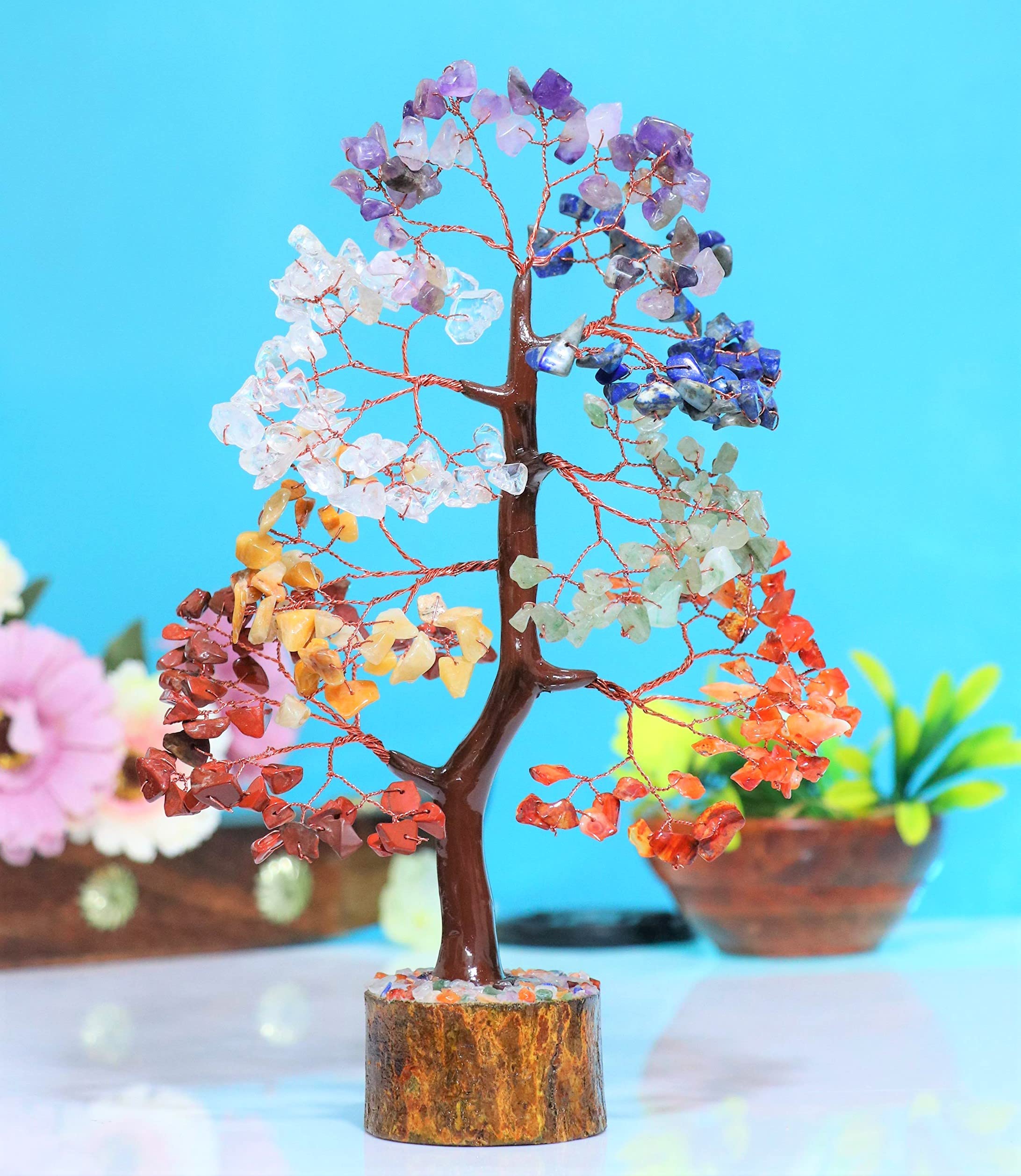 Crocon Sette Chakra Gemstone Tree Feng Shui Figurina Soldi Bonsai Buona Fortuna Reiki Cristalli Guarigione Equilibrio Decorazione Ricchezza Prosperità Tavolo Decorazione Stanza Regalo Dimensioni 10-12