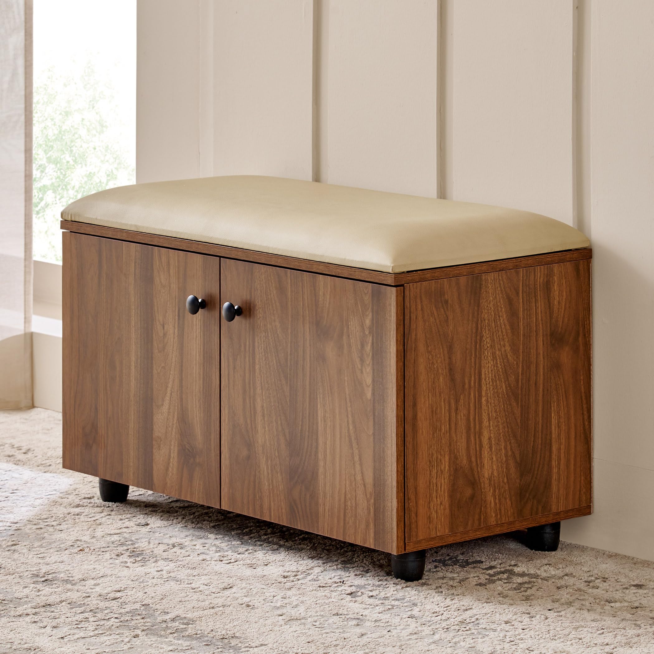 Home Centre Addison 12 Pair Shoe Cabinet with Cushion Seat - Walnut-image-37