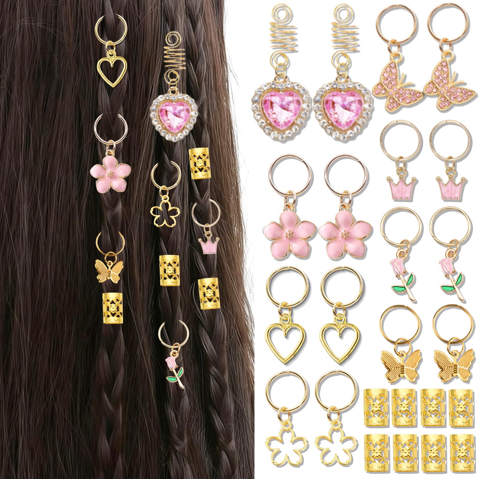 Amazon.com: VENOFEN 24PCS Pink Hair Jewelry Valentine's Day Braid