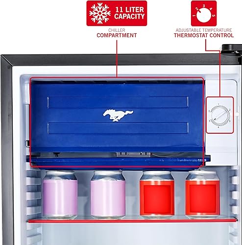 Miniatura 8 de Ukonic Refrigerador compacto Ford Mustang negro, grande 91L, 3.2 pies cúbicos negro sombra