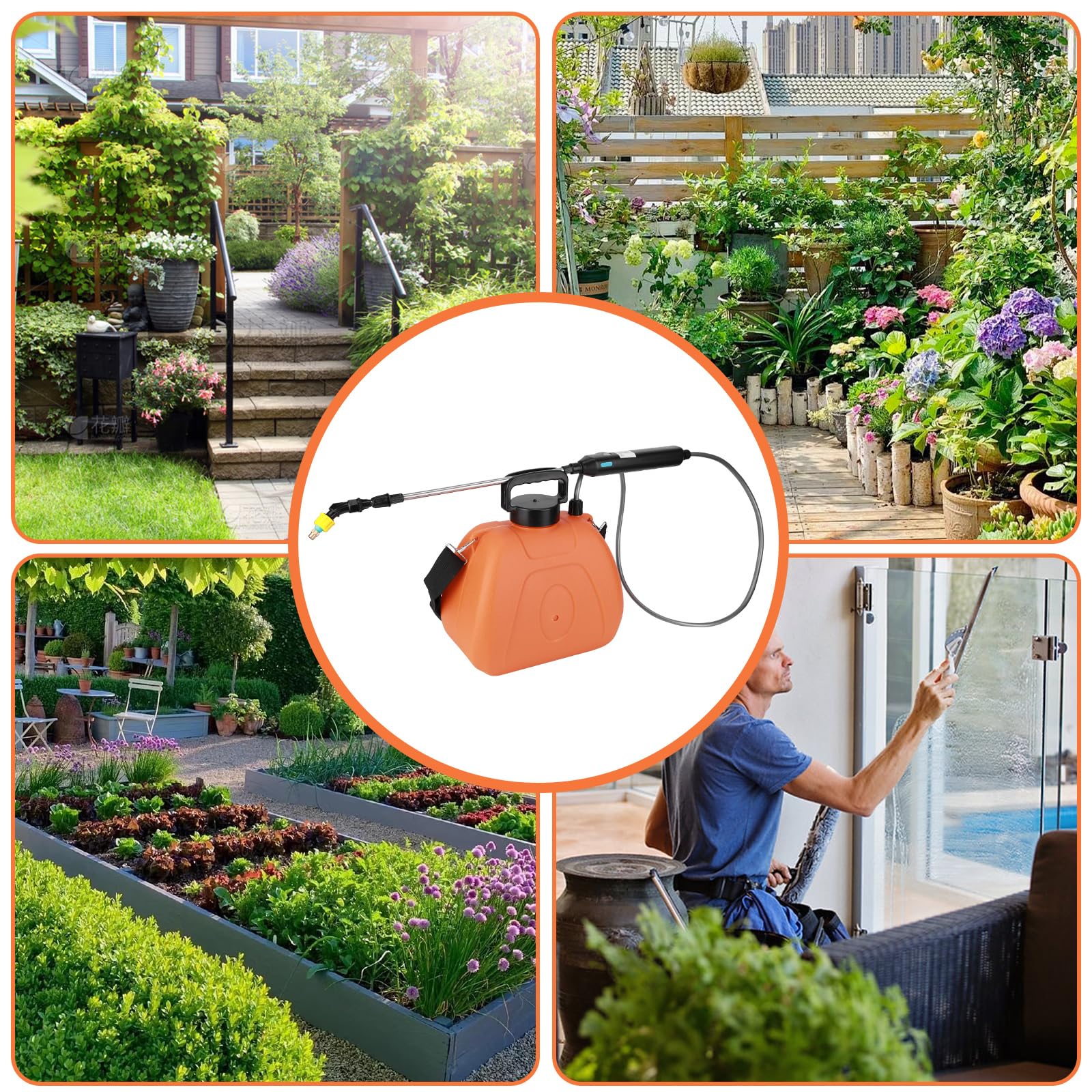 Pompa Irroratrice a Batteria da 8L Spruzzatore Elettrico 3 ugelli per nebbia, Spruzzatore Portatile USB ricaricabile per piante da giardino, spruzzatore da giardino con tracolla regolabile
