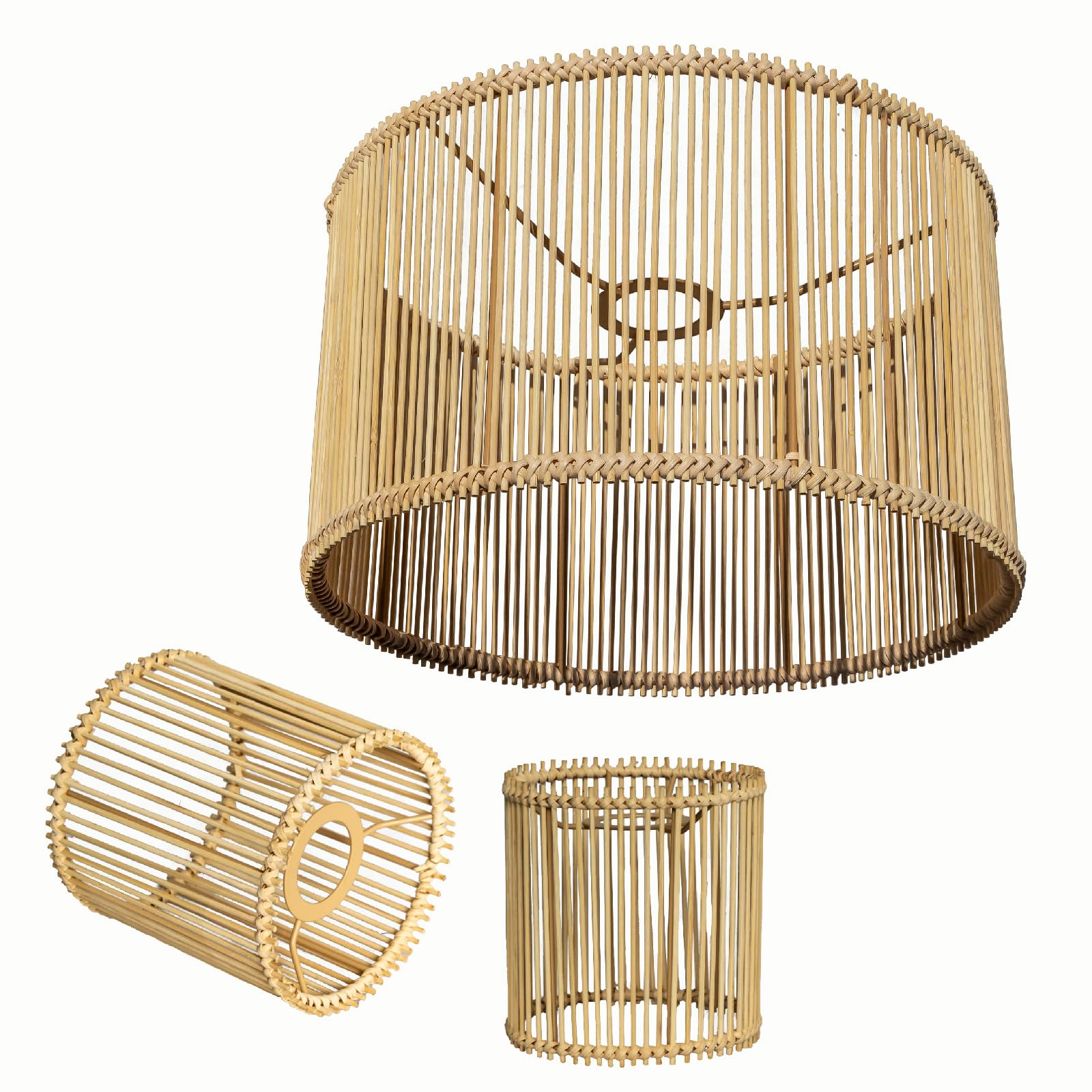 Osasy Set di paralumi decorativi/chic, 1 x 30 cm e 2 x 15 cm di altezza, design bohémien naturale e moderno per lampade da tavolo (motivo bohémien B)