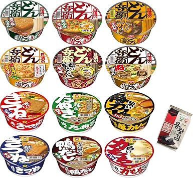 Amazon どん兵衛 マルちゃん 12種各1個 食べ比べセット どん兵衛きつねうどん 天ぷらそば 鴨だし カレーうどん 肉うどん 鬼かき揚げ天ぷらうどん 赤いきつね 緑のたぬき 黒い豚カレーうどん 紺のきつねそば 鴨だしそば 白い力もちうどん おまけで韓国のり