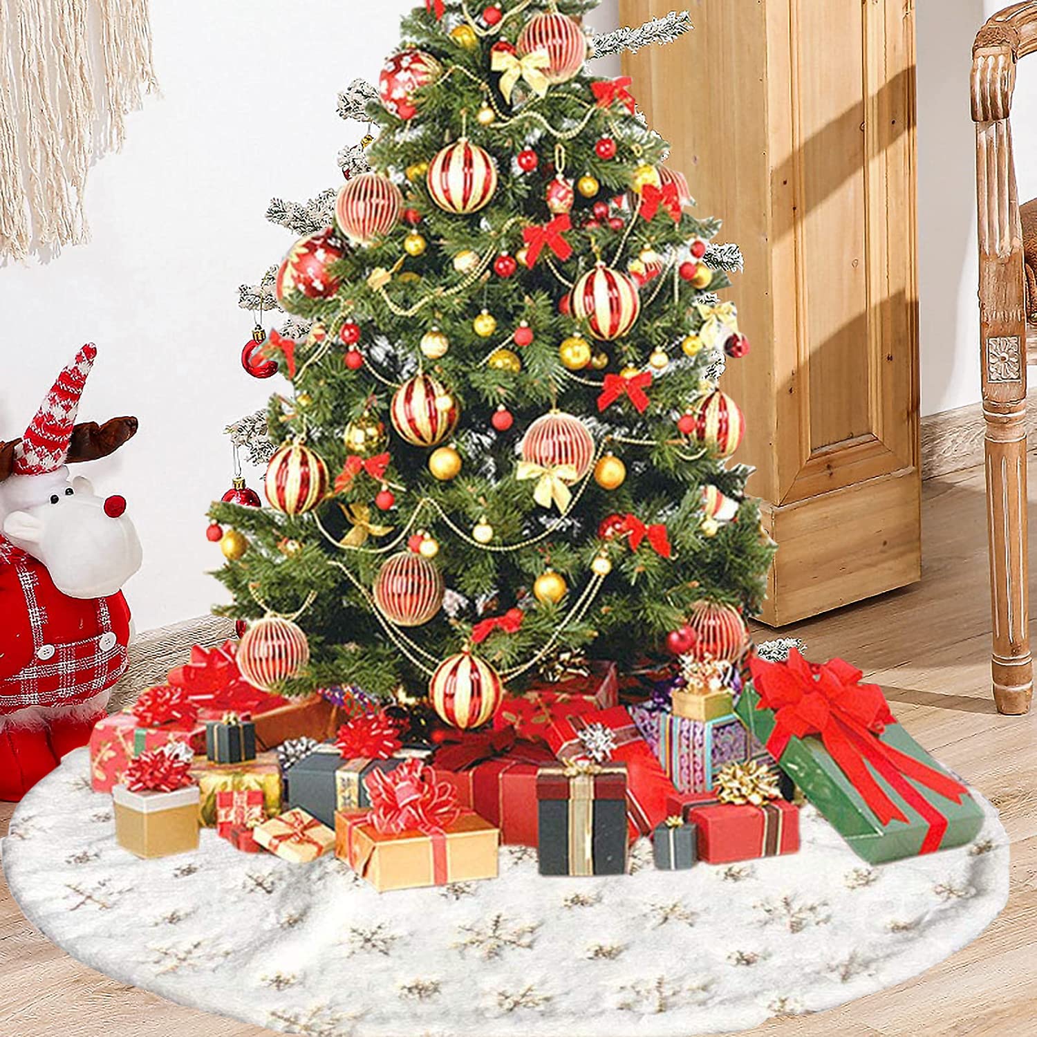 Jupe de sapin de Noël ronde de 120 cm - Grande fourrure - Support de sapin de Noël - Décoration de sapin de Noël