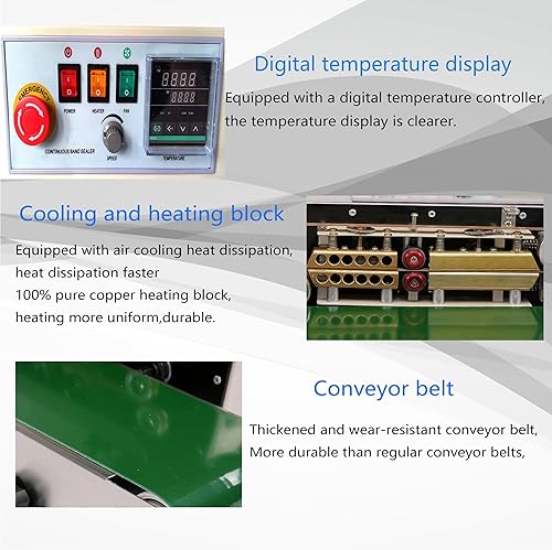 Miniatura 6 de HQHAOTWU Máquina de sellado continuo, Máquina selladora de banda continua con configuración vertical u horizontal, Máquina de sellado continuo de