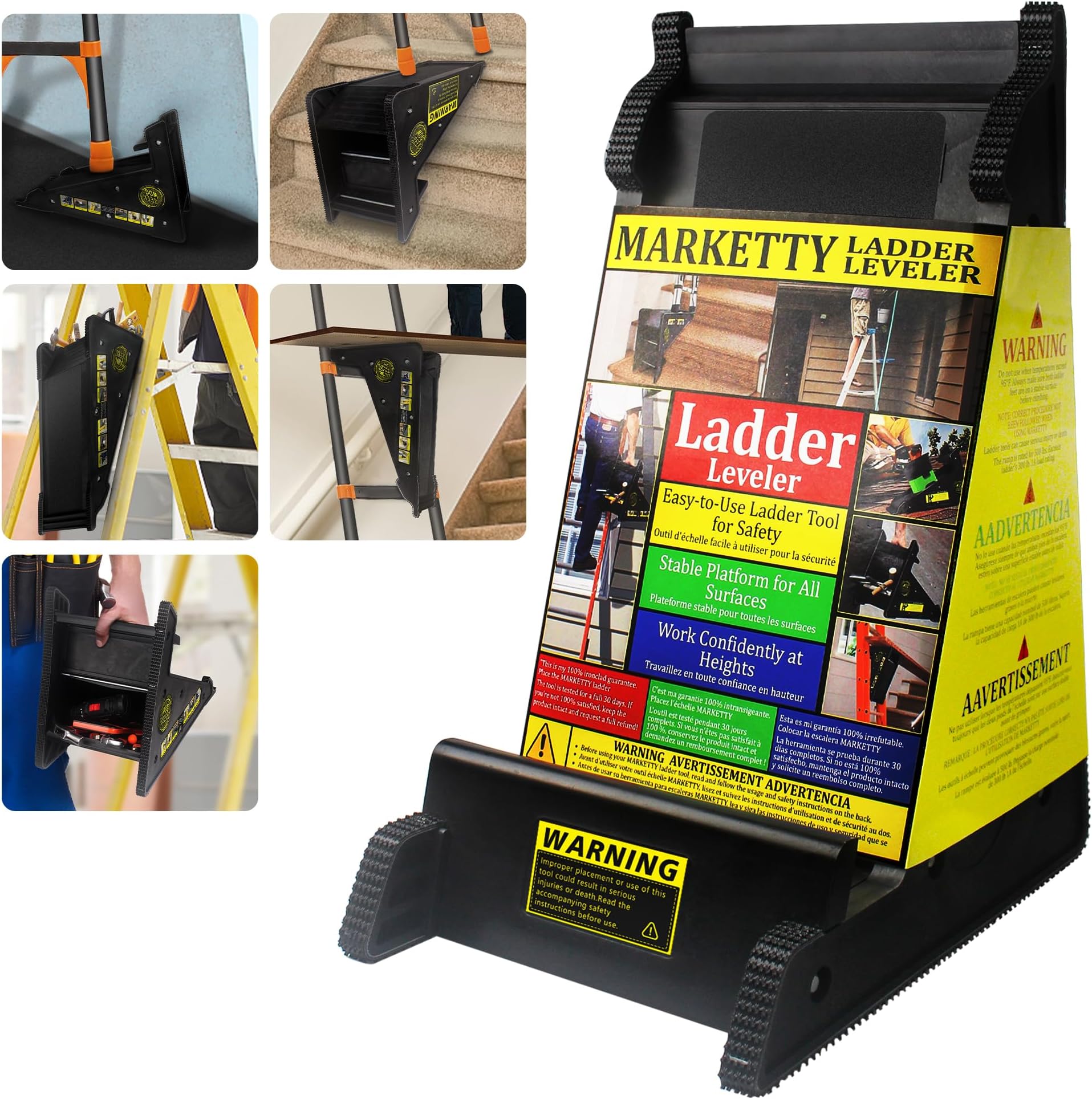 Ladder Leveler, Pitch Hopper, Ladder Stabilizer with Storage, Ladder Levelers for Stairs and Extension Ladders, Easy to Use, Conquer Uneven Ground (Regular Black)