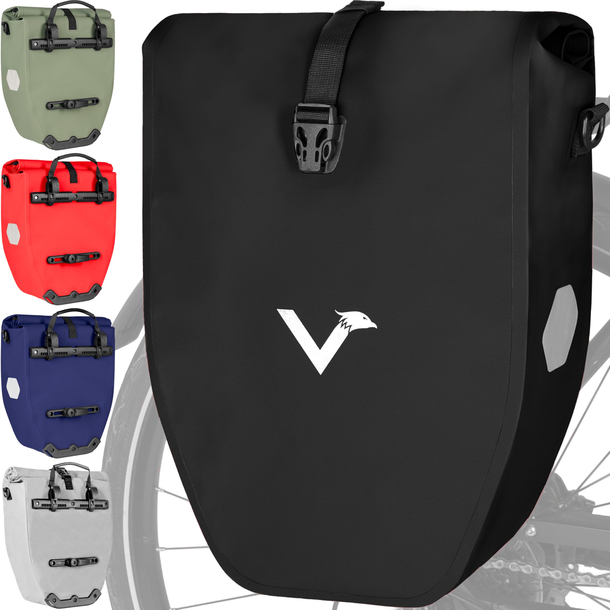 Valkental Große & wasserdichte Gepäckträgertasche - Fahrradtasche für Gepäckträger mit großen Reflektoren [Abschließbar] Bombenfester Sitz - Mehrfach ausgezeichnet - Gefertigt für Langlebigkeit - 1
