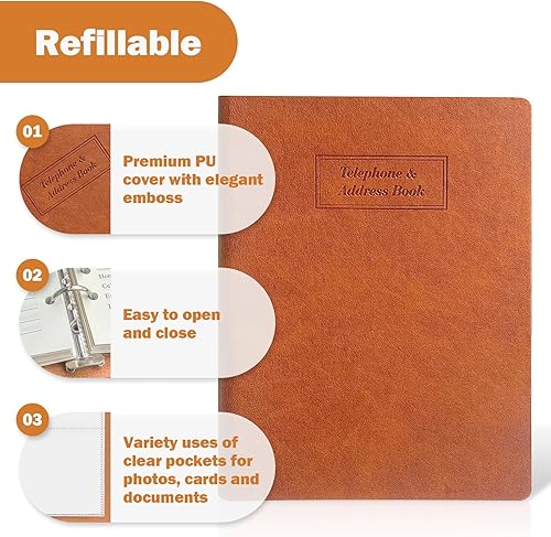 Miniatura 4 de Happyaokeland Libreta de direcciones recargable con pestañas alfabéticas, libreta de teléfono de tapa dura 648 libreta de contactos con bolsillos,