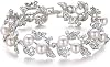 EVER FAITH Bridal Silver-Tone Simulated Pearl Flower Leaf Clear Austrian Crystal Bracelet