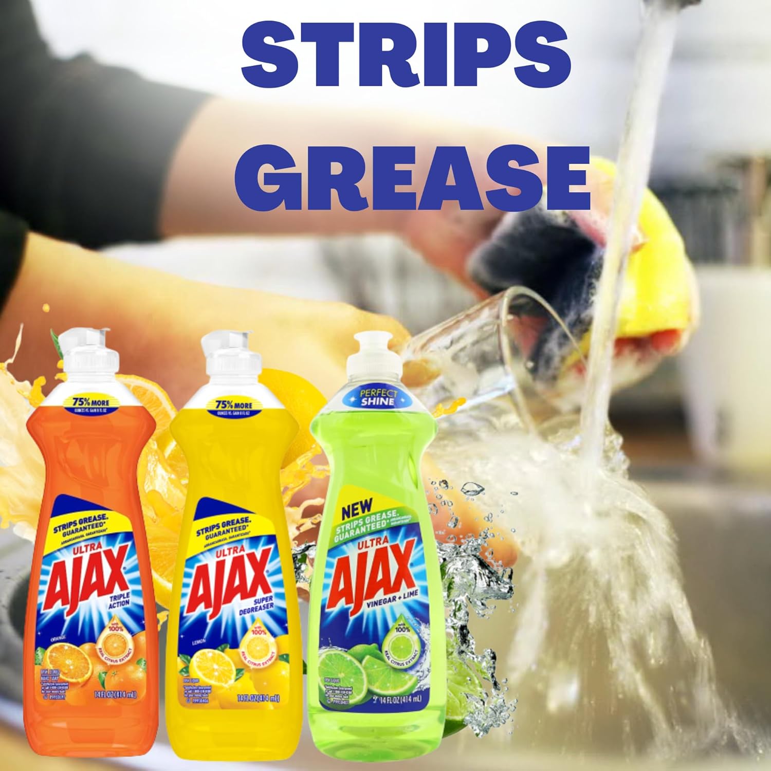 Ajax Dish Soap - Ajax Dishwashing Liquid Super Degreaser 14 FL OZ (Lemon, Orange, Lime) (Variety Pack of 3) 1 of Each - Includes Clean is Better Card