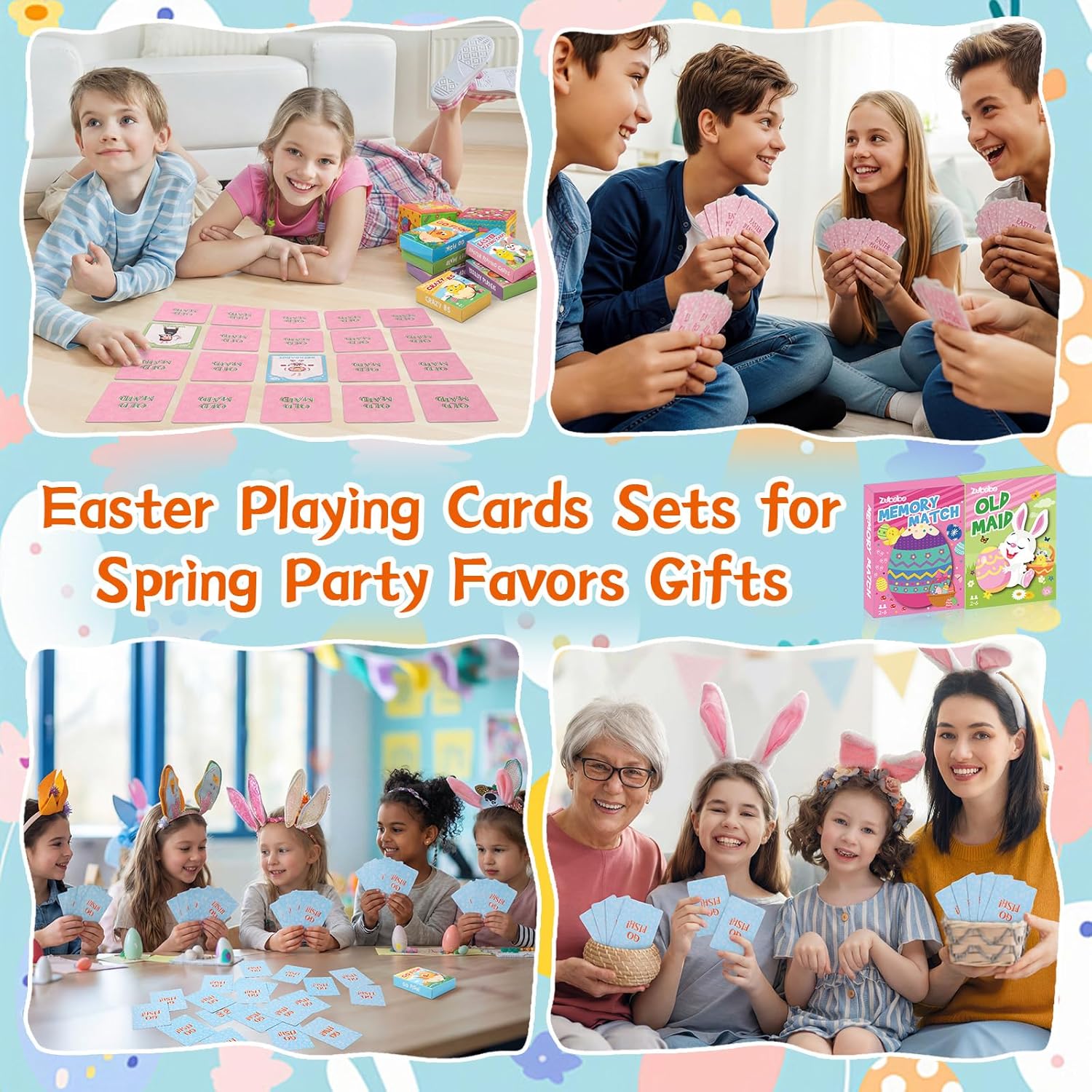 Zubebe 24 Pack End of Year Card Games Bulk 6 in 1 Classic Playing Card Game Set for Kids Includes Go Fish, Old Maid, Crazy Eights, Memory Match, Slap Jack, Playing Cards for End of Year Party Favors