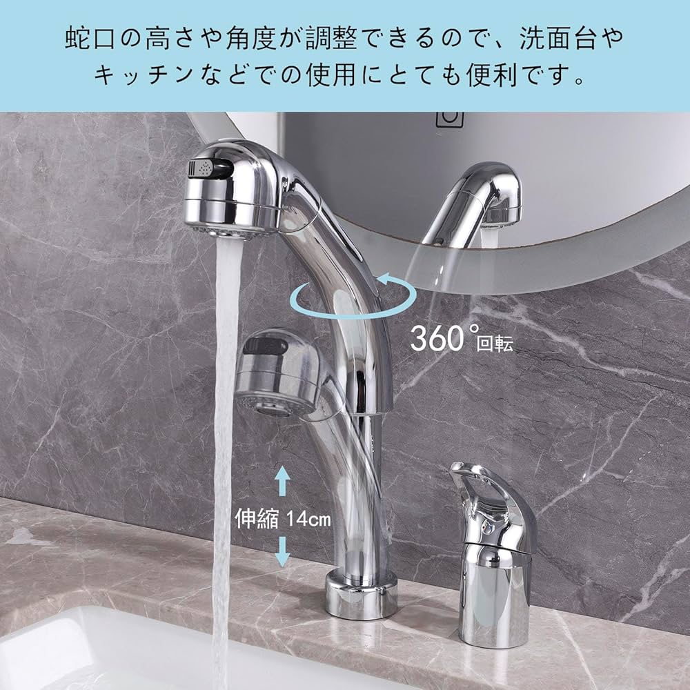 MEOMER 浴室用蛇口（2穴）シングルハンドルホース引き出し式蛇口モダンな混合 Amazon | MEOMER 洗面台蛇口 洗面水栓 ツーホール式 洗髪用